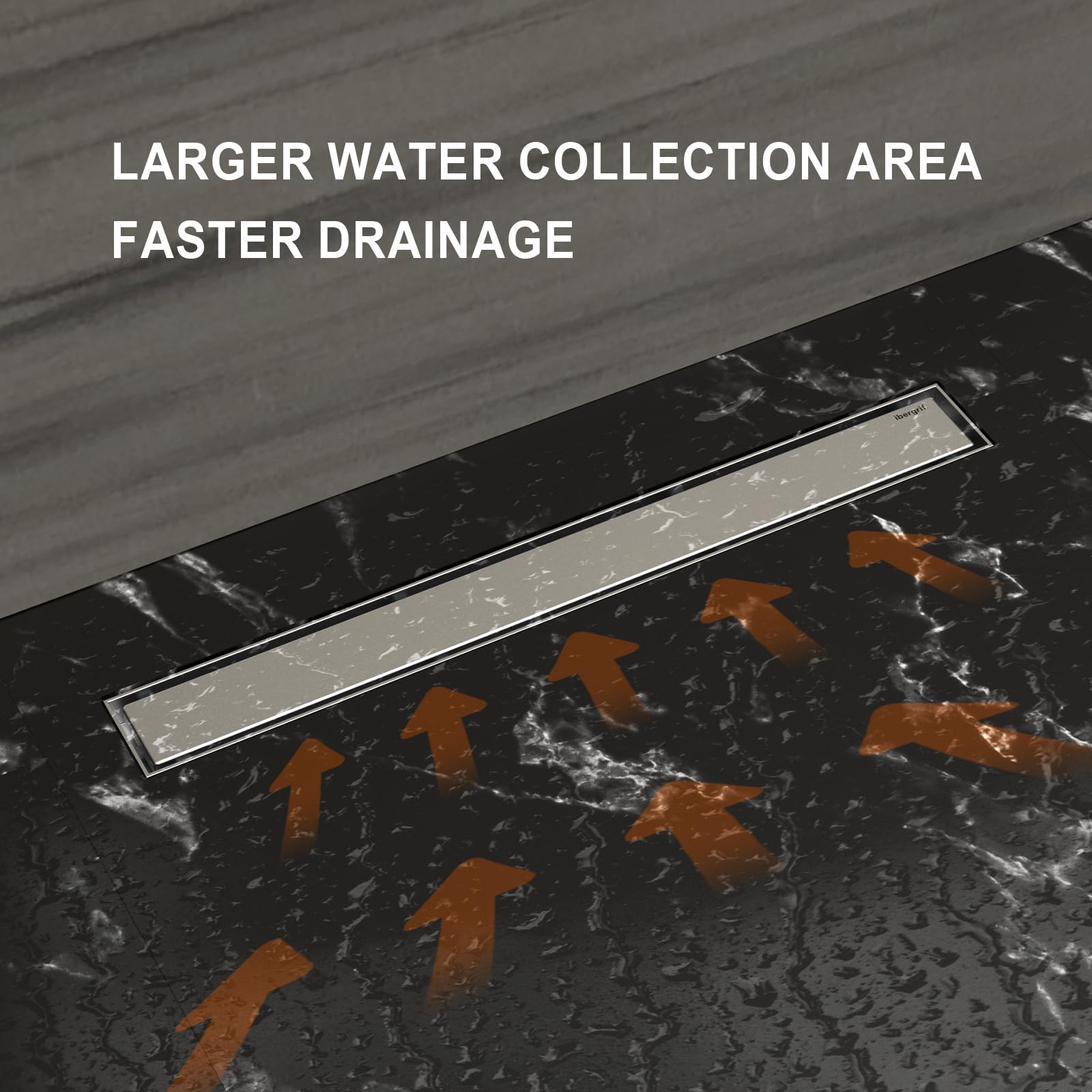 Ibergrif 600mm Linear Shower Drain | Stainless Steel Tile Insert Set