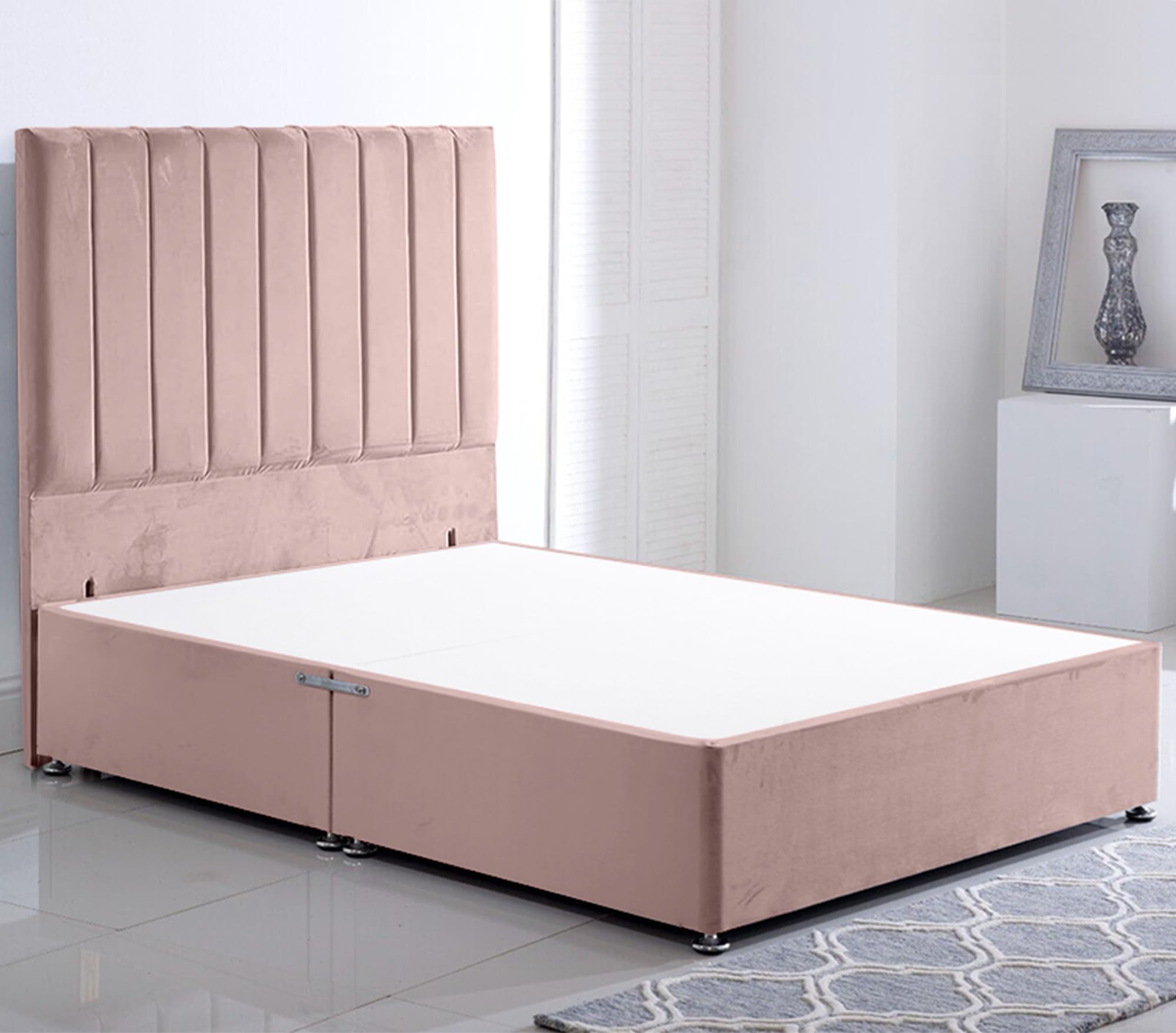 ComfoRest Pink Plush Velvet Double Divan Bed Frame with 54" Headboard