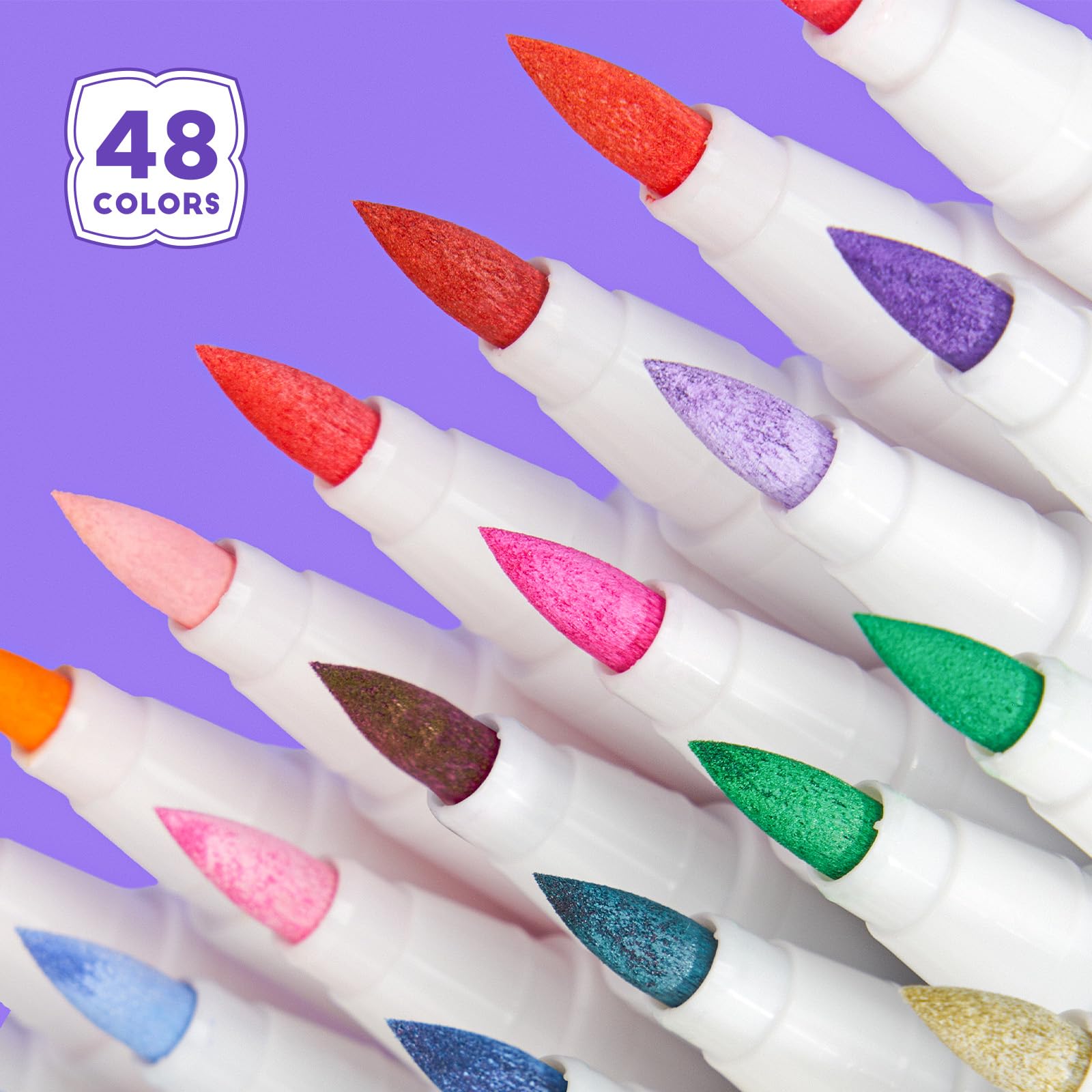 Arrtx Acrylic Paint Pens | 48 Colors Brush Tip Markers for Rock Painting