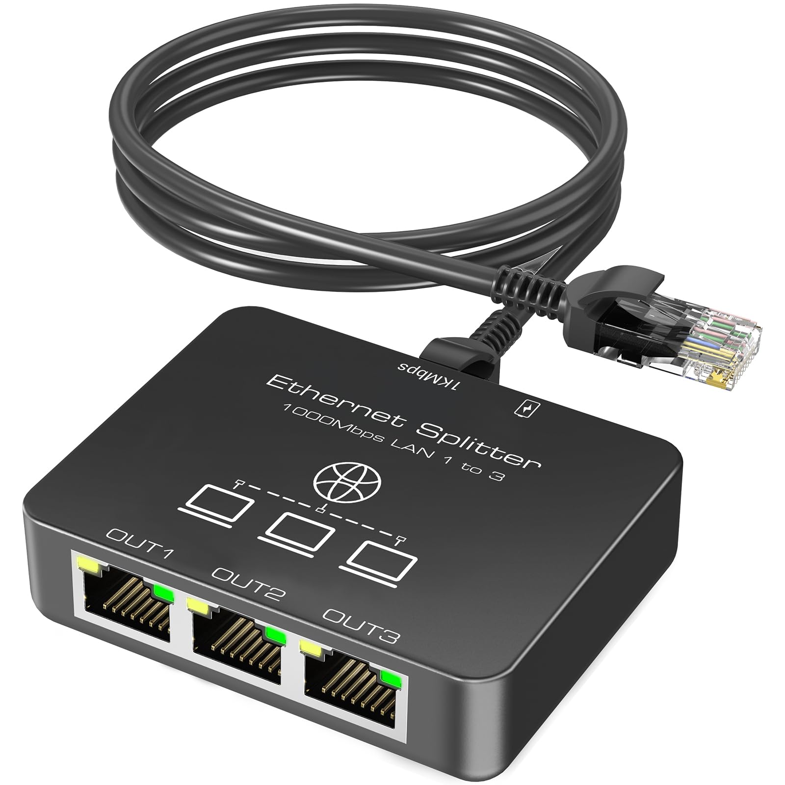 KiWiBiRD 1 to 3 Ethernet Splitter – 1000Mbps Gigabit RJ45 Network Switch