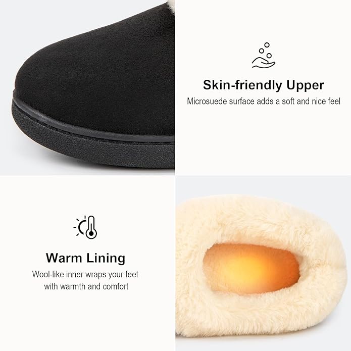 EverFoams Men's Memory Foam Slippers – Warm Faux Fur Booties, Black