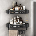 Foxwhale Corner Shower Caddy - 2 Pack Adhesive Aluminum Shelf with Hooks