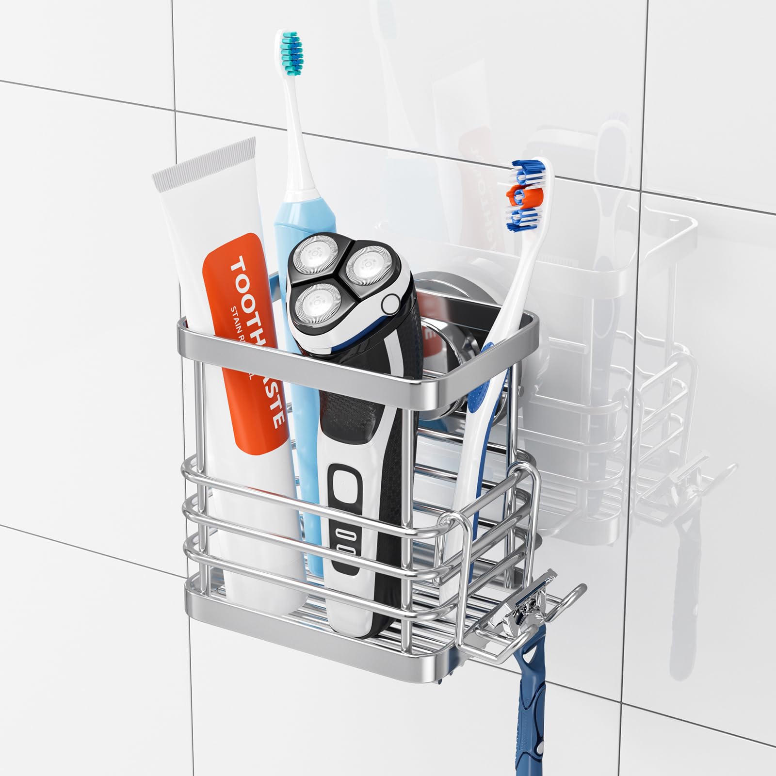 TAILI Suction Toothbrush Holder | Wall Mounted Stainless Steel Razor Rack