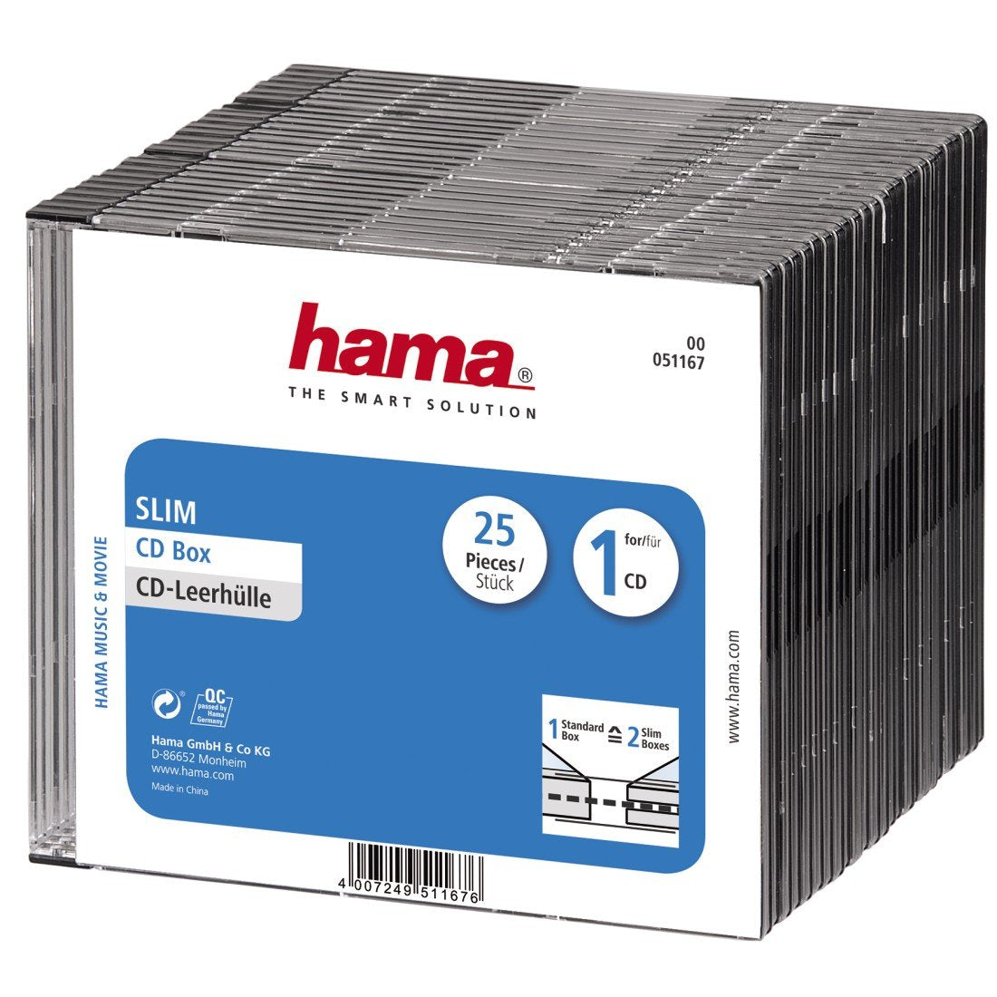 Hama Slim CD Jewel Case - Pack of 25 - Transparent & Black Storage
