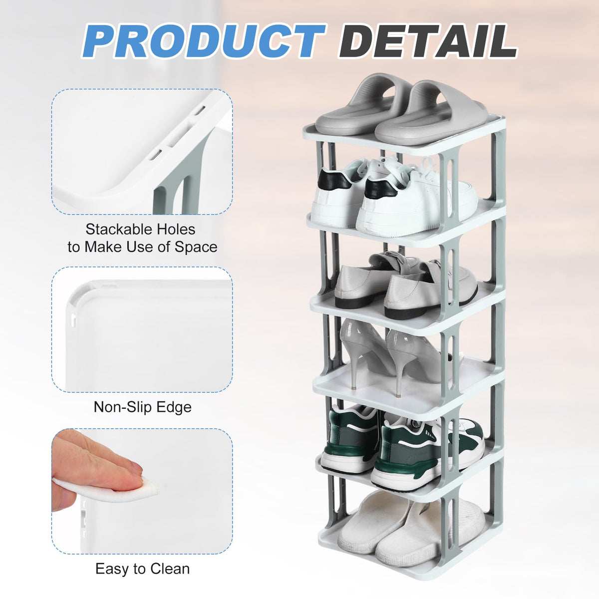 Sourcing Map 2-Tier Stackable Storage Organizer - Adjustable Vertical Shoe Rack With Portable Folding Holder Shelf for Entryway, Living Room, Garage - image 3