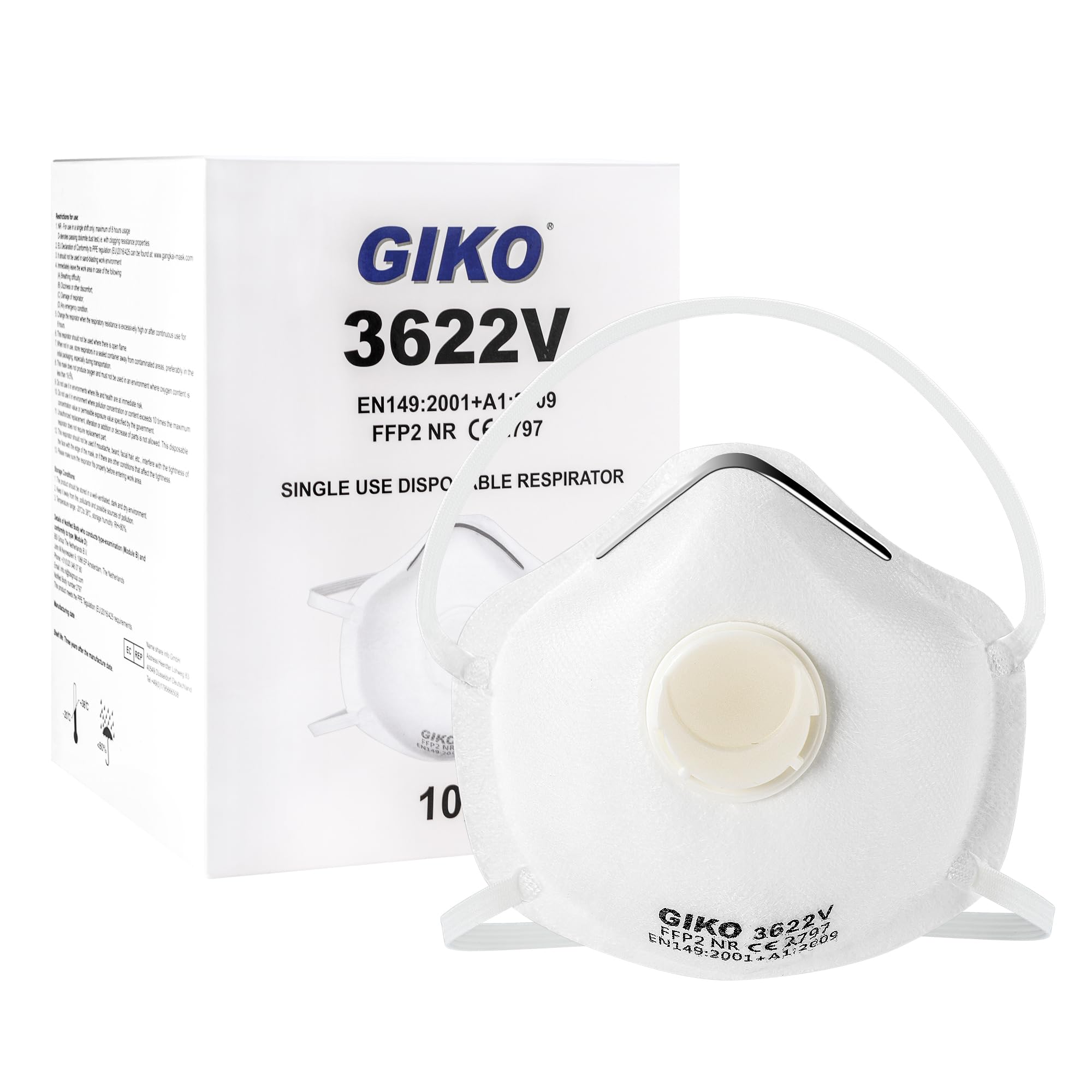GIKO FFP2 Valved Dust Mask – 5-Layer Disposable Respirator (10 Pack)