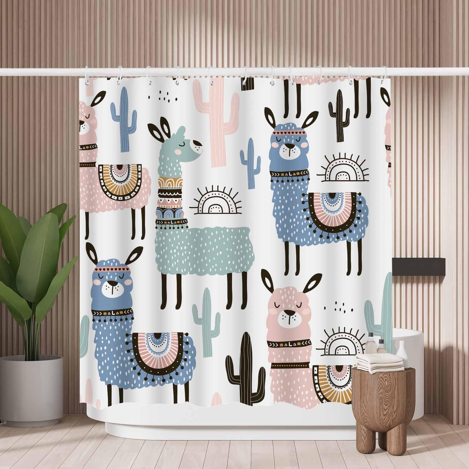 Llama & Cactus Shower Curtain – Mold Resistant Polyester