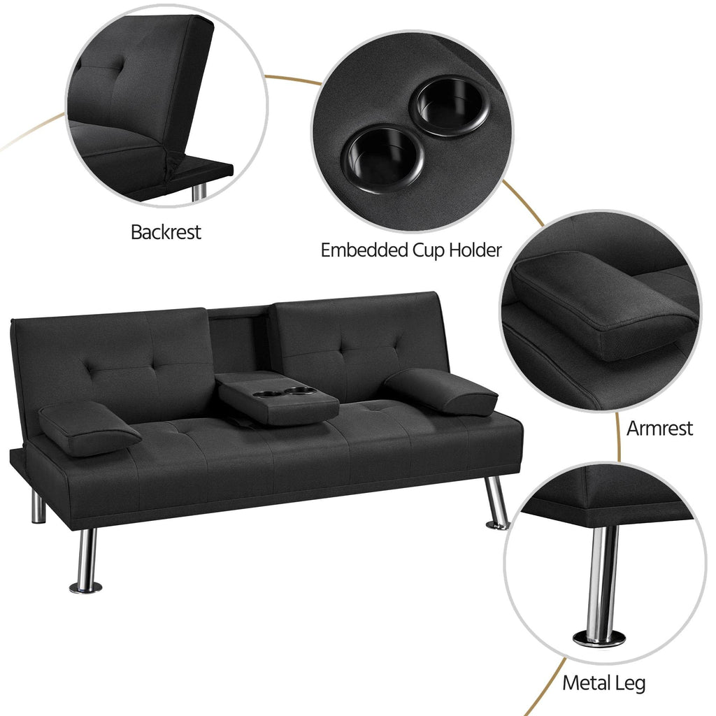 Yaheetech Black 3-in-1 Convertible Sofa Bed with Cup Holder Adjustable Back - image 5
