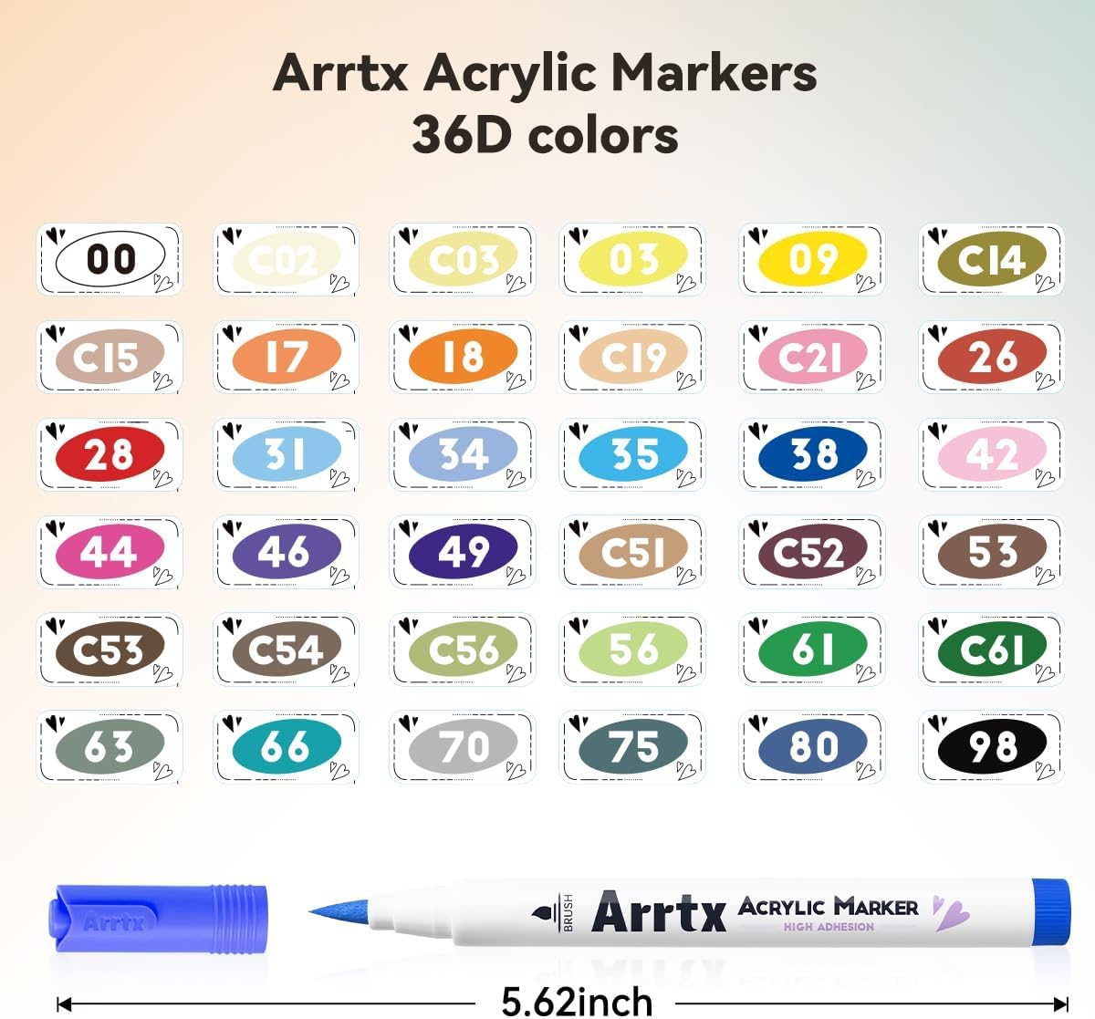 Arrtx Acrylic Paint Pens | 36 Colors Brush Tip Markers for Rock Painting