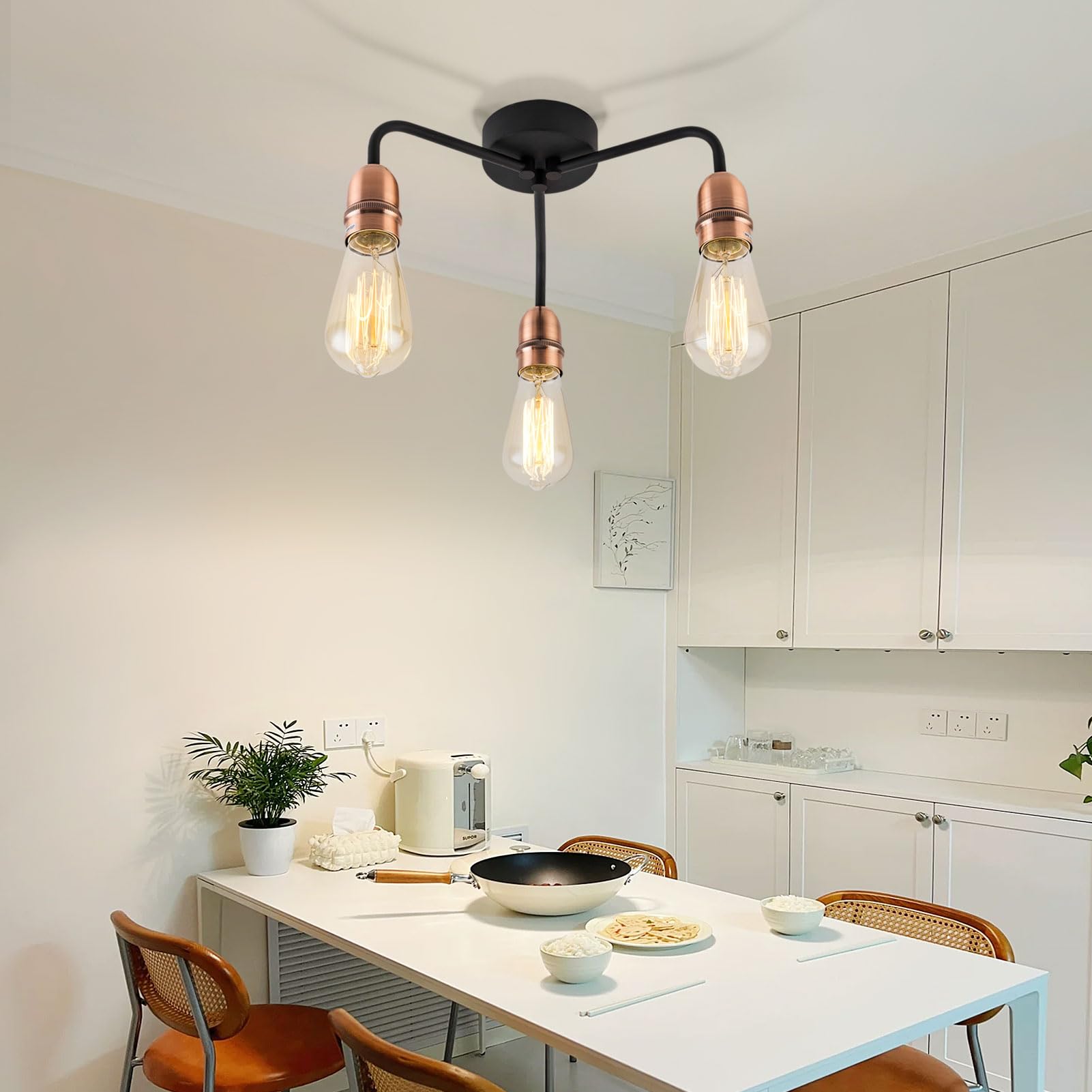 Harper Living 3-Light Vintage Semi Flush Ceiling Light - Black & Copper