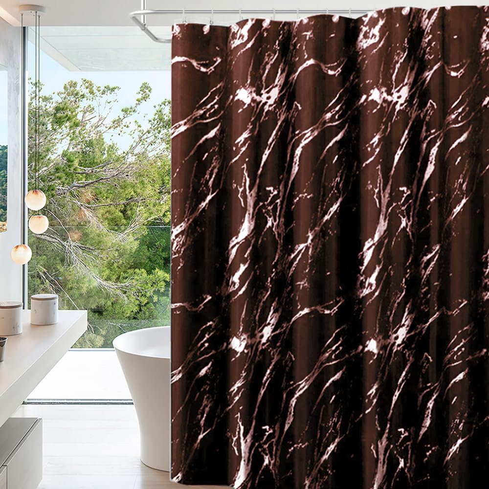 JOSVRAC Brown Marble Shower Curtain | 180x180cm Waterproof Polyester