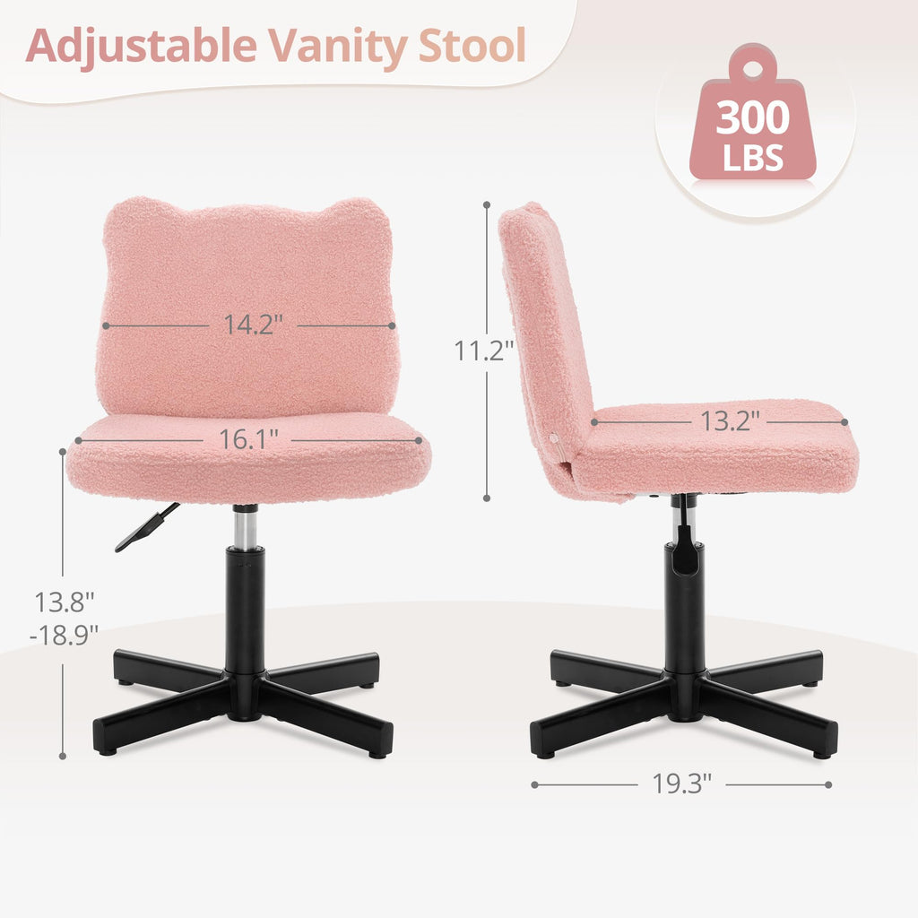 LUE BONA 360° Swivel Vanity Stool with Bear Ear Backrest, Height Adjustable Teddy Velvet Dressing Table Chair, Pink - image 3