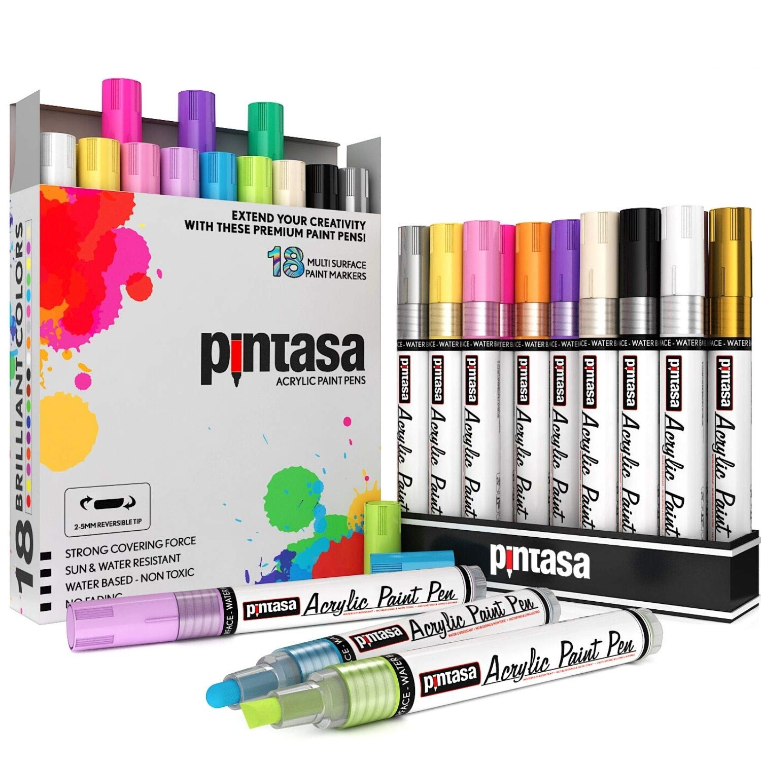 PINTASA Dual Tip Acrylic Paint Pens - 18 Quick Dry Rock Markers Set