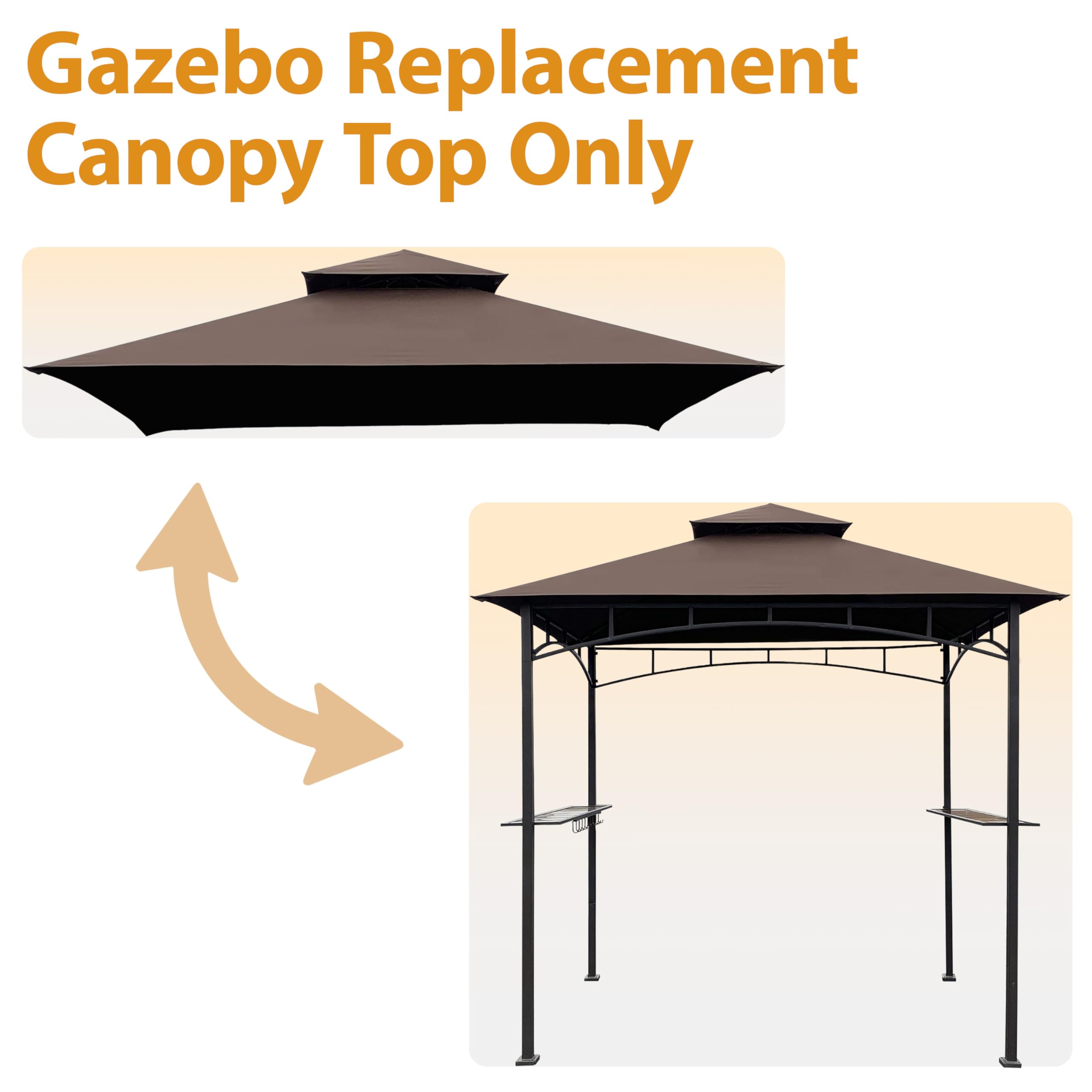 CoastShade 8x5 Grill Gazebo Replacement Canopy – Double Tiered Roof, Brown