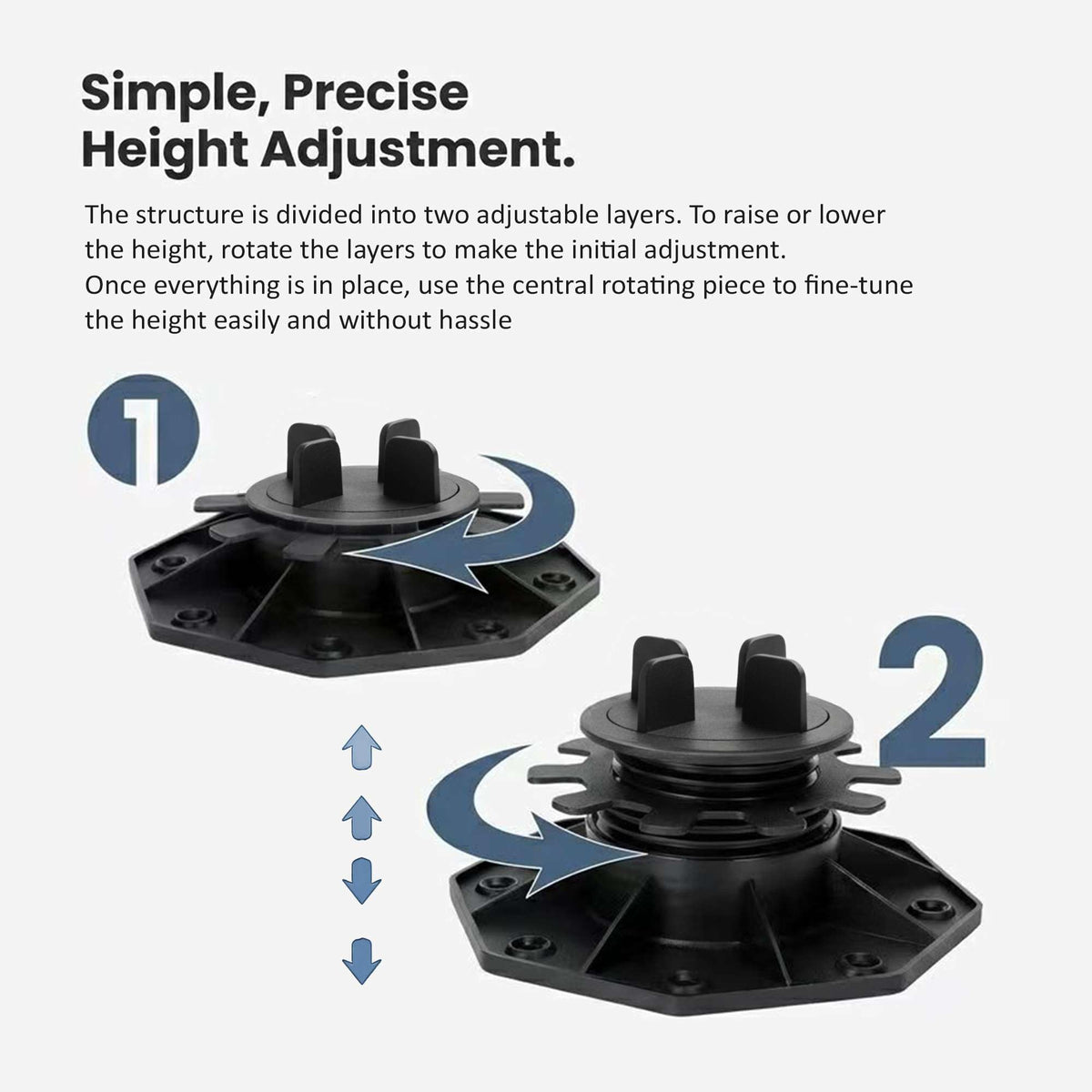 Nicoman Adjustable Tile & Paver Support Pedestal – Height Adjustable, Black Heavy-Duty Plastic, Paving Leveling & Drainage System - image 4