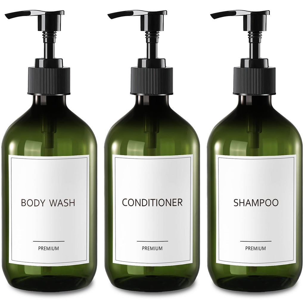 GMISUN Shampoo and Conditioner Bottles, Plastic Green Shower Gel Dispenser