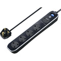 Masterplug 4-Socket Surge Protected Extension Lead with 2 USB, 2m Black