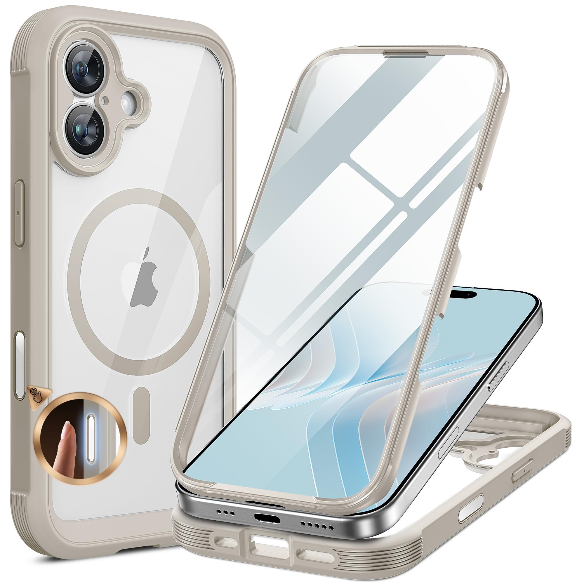 Miracase Magnetic iPhone 17 Case with Screen Protector – Grey