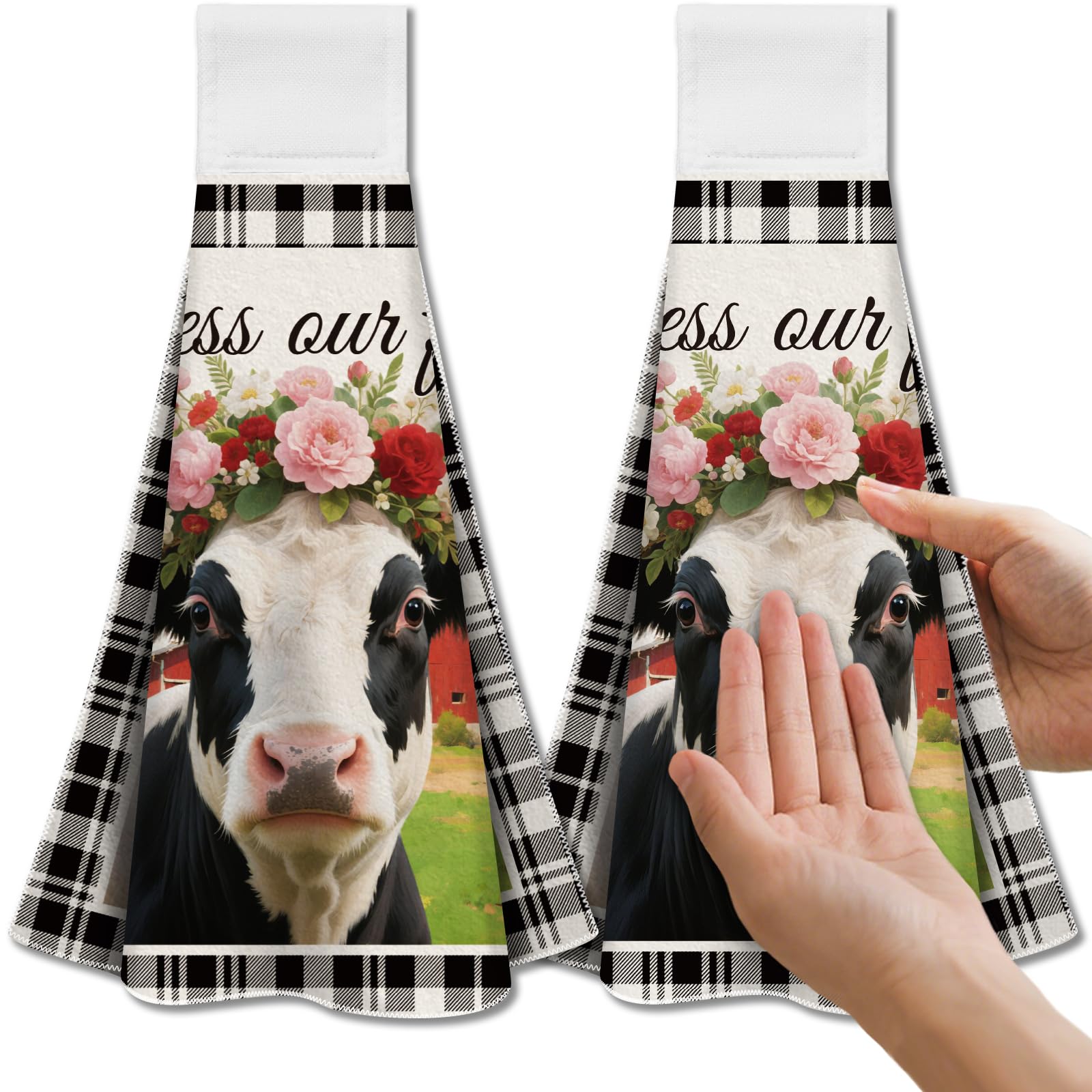 CUTHOLLOW Farm Cow Hanging Kitchen Towels | Microfiber Dish Towels, Set of 2