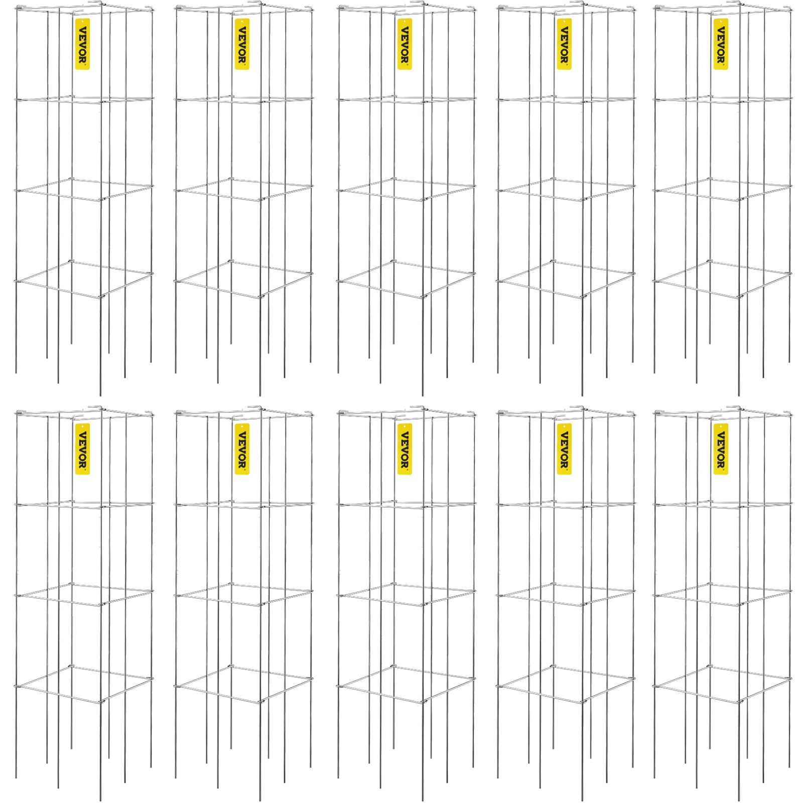 VEVOR Tomato Cages | 5-Pack Square Steel Plant Support Towers, 46 Inch