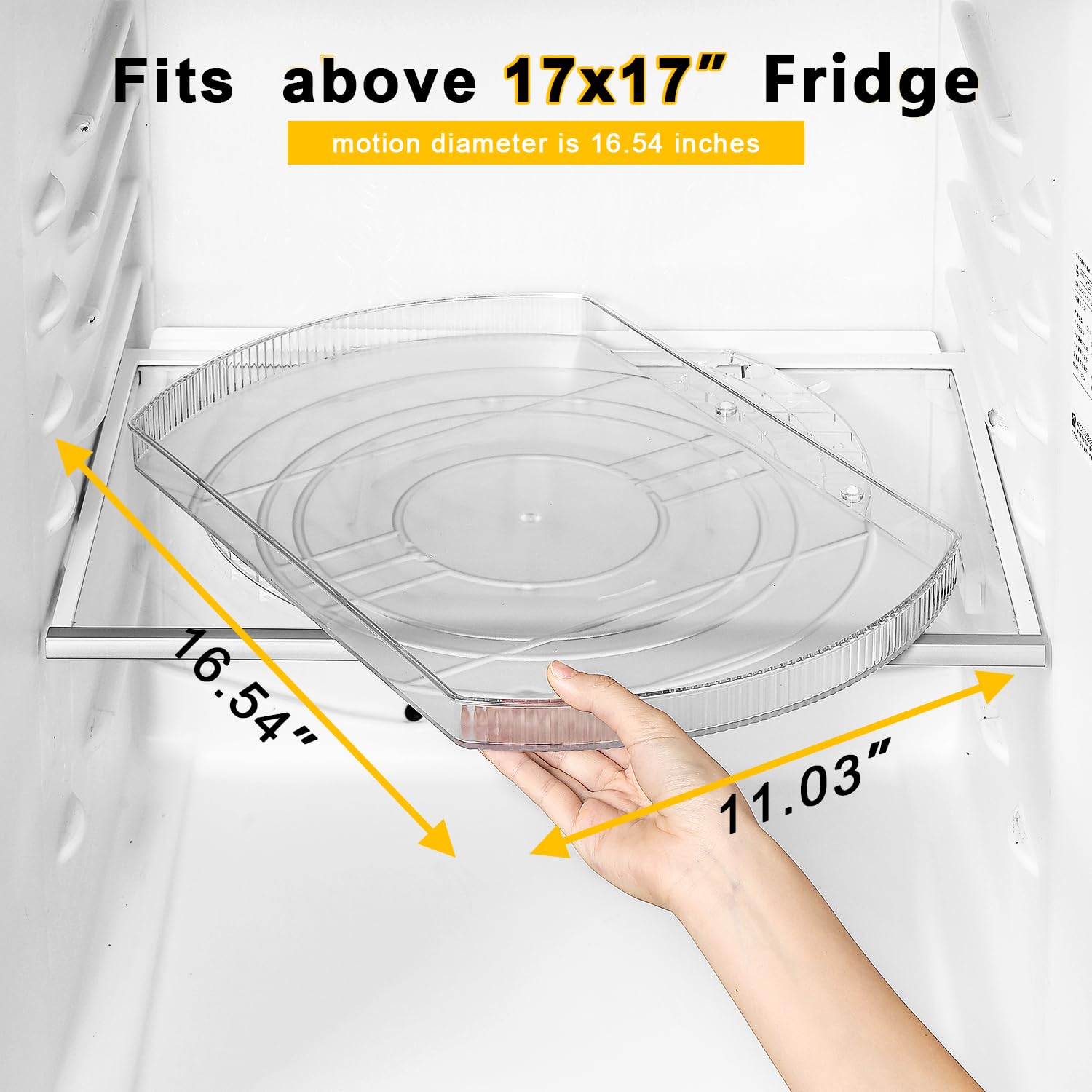 ROWNYEON 2 Pack Rectangular Lazy Susan Fridge Organiser – 16.5" Clear Acrylic