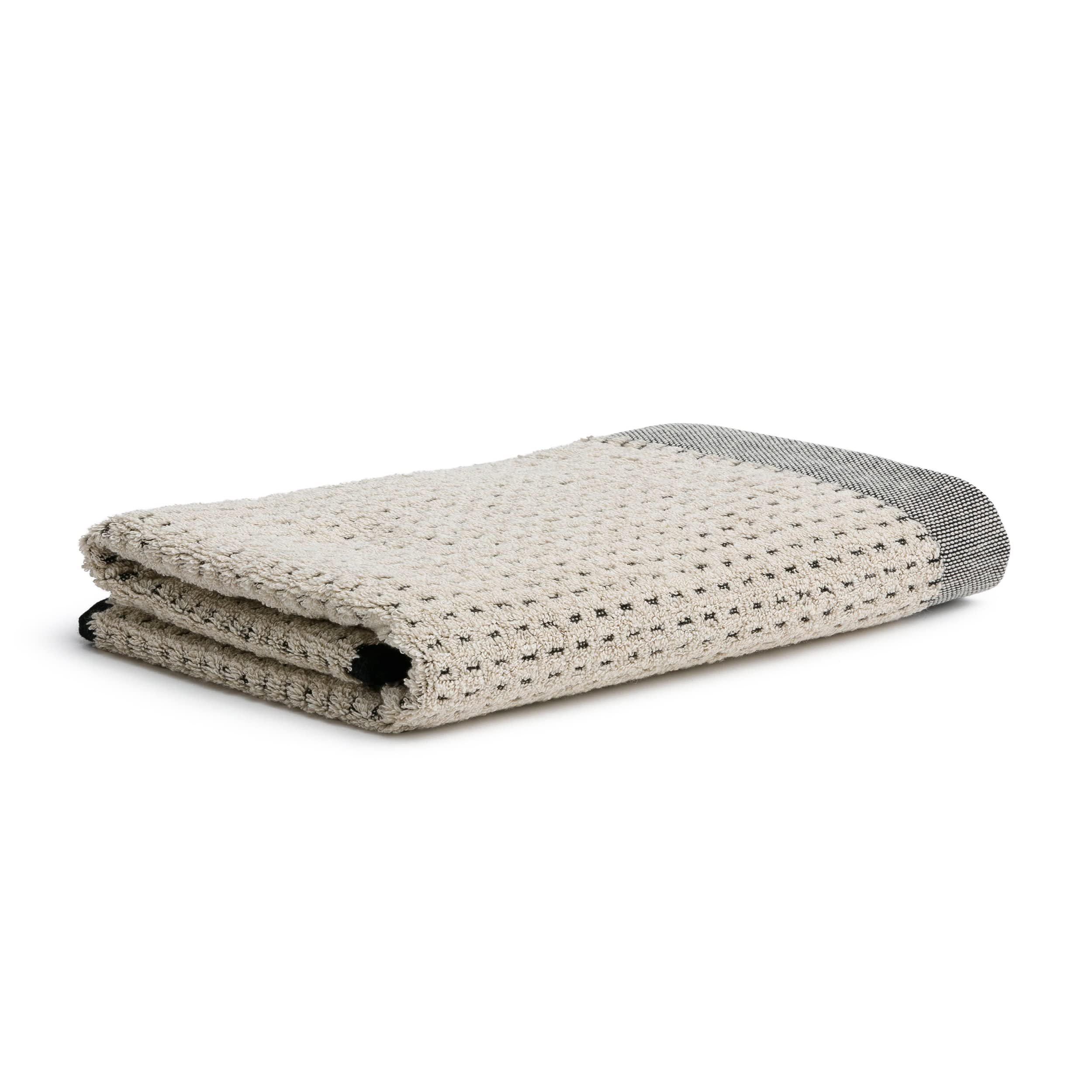 Möve Eden Shower Towel – Cotton/Linen Piquée, Nature/Black, 80x150cm
