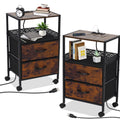 Yosamy Slim Bedside Table Set of 2 with Charging Station - Rustic Brown