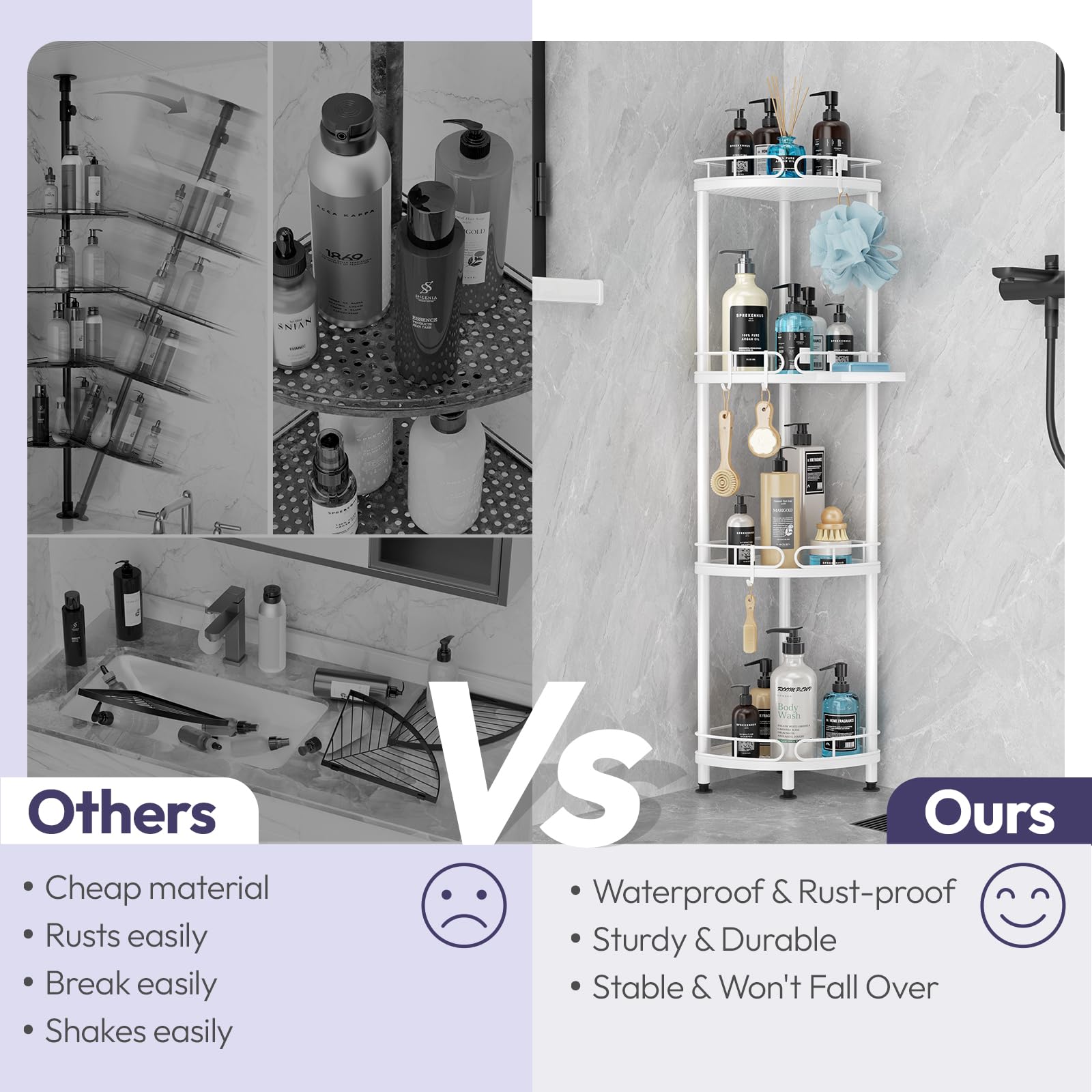 SWTYMIKI Corner Shower Caddy – 4 Tier Stainless Steel Standing Organizer