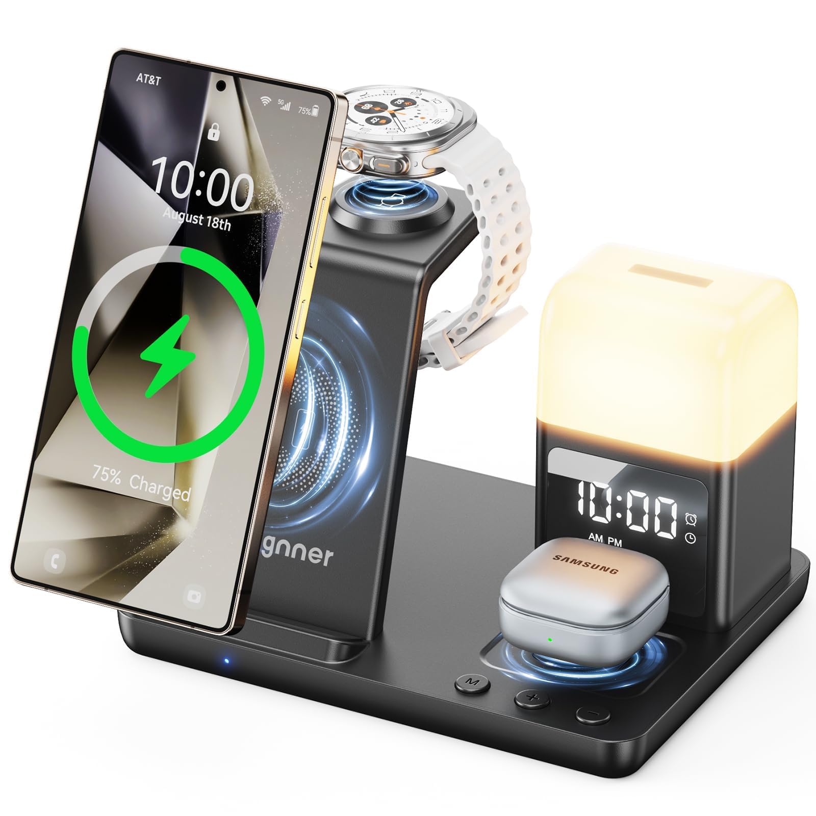 Augnner 6-in-1 Wireless Charging Station for Samsung with Alarm Clock