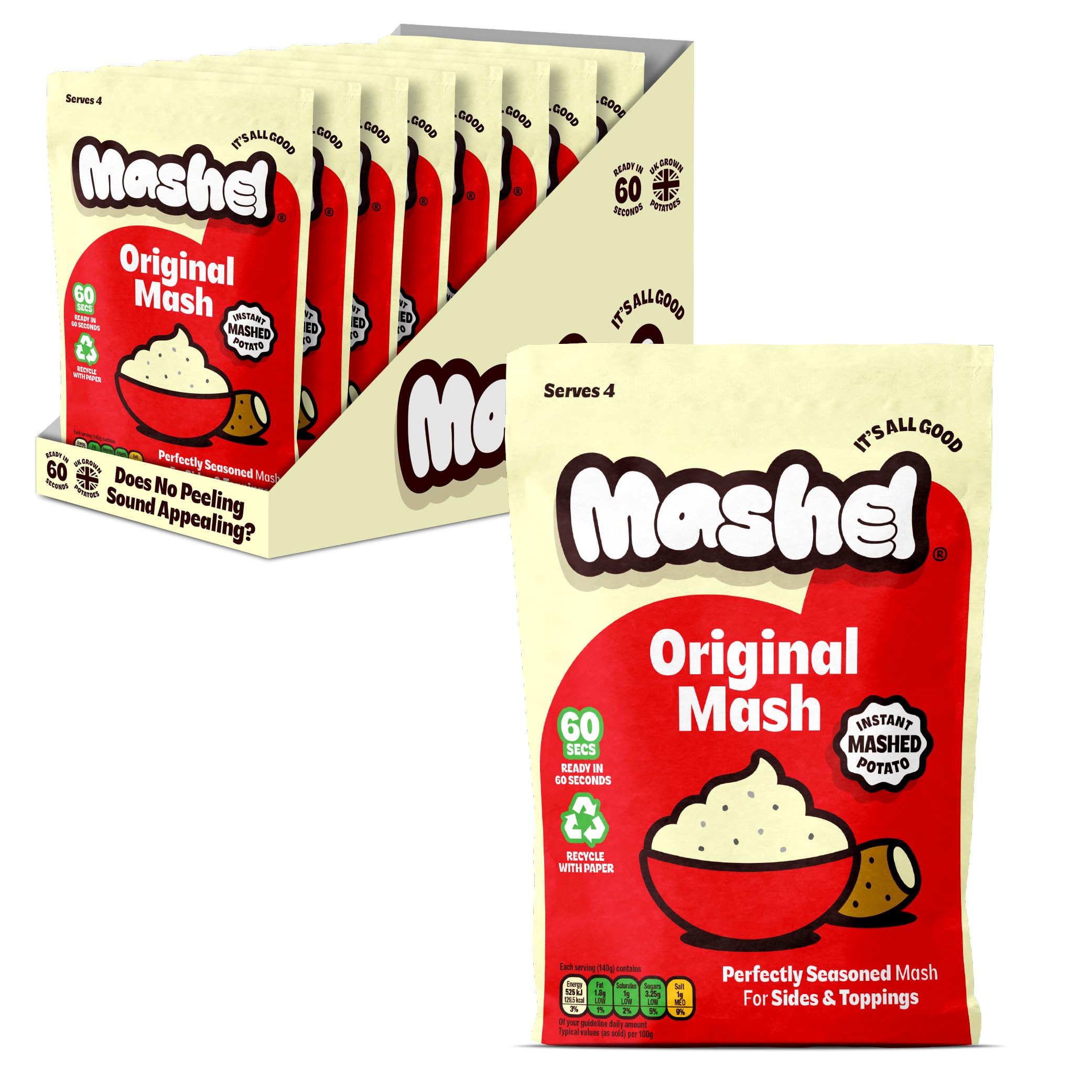 Mashd Original Instant Mashed Potato Pouch – 8 x 140g (32 Servings)