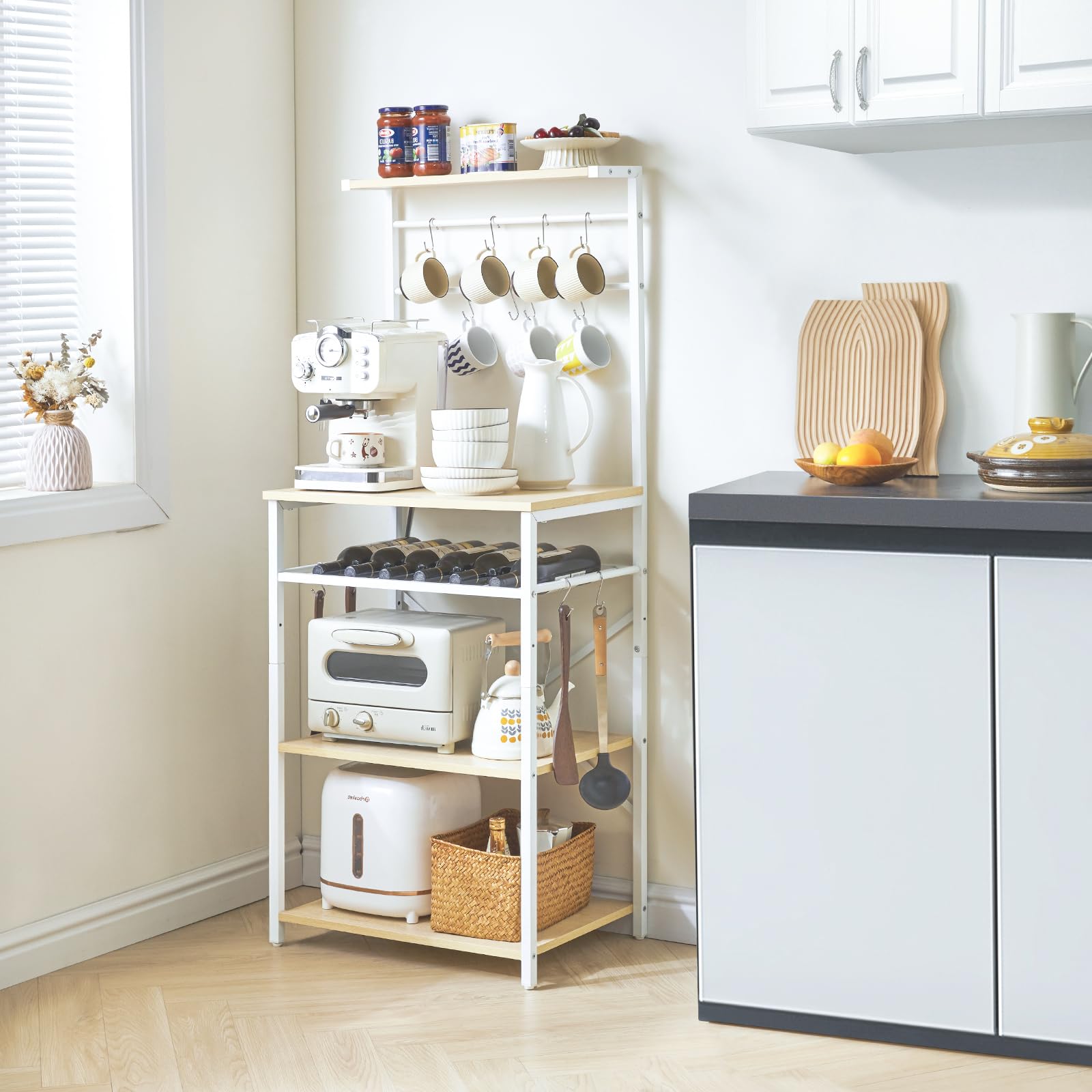 YMYNY Industrial Kitchen Baker's Rack – 4-Tier Microwave Stand & Coffee Bar
