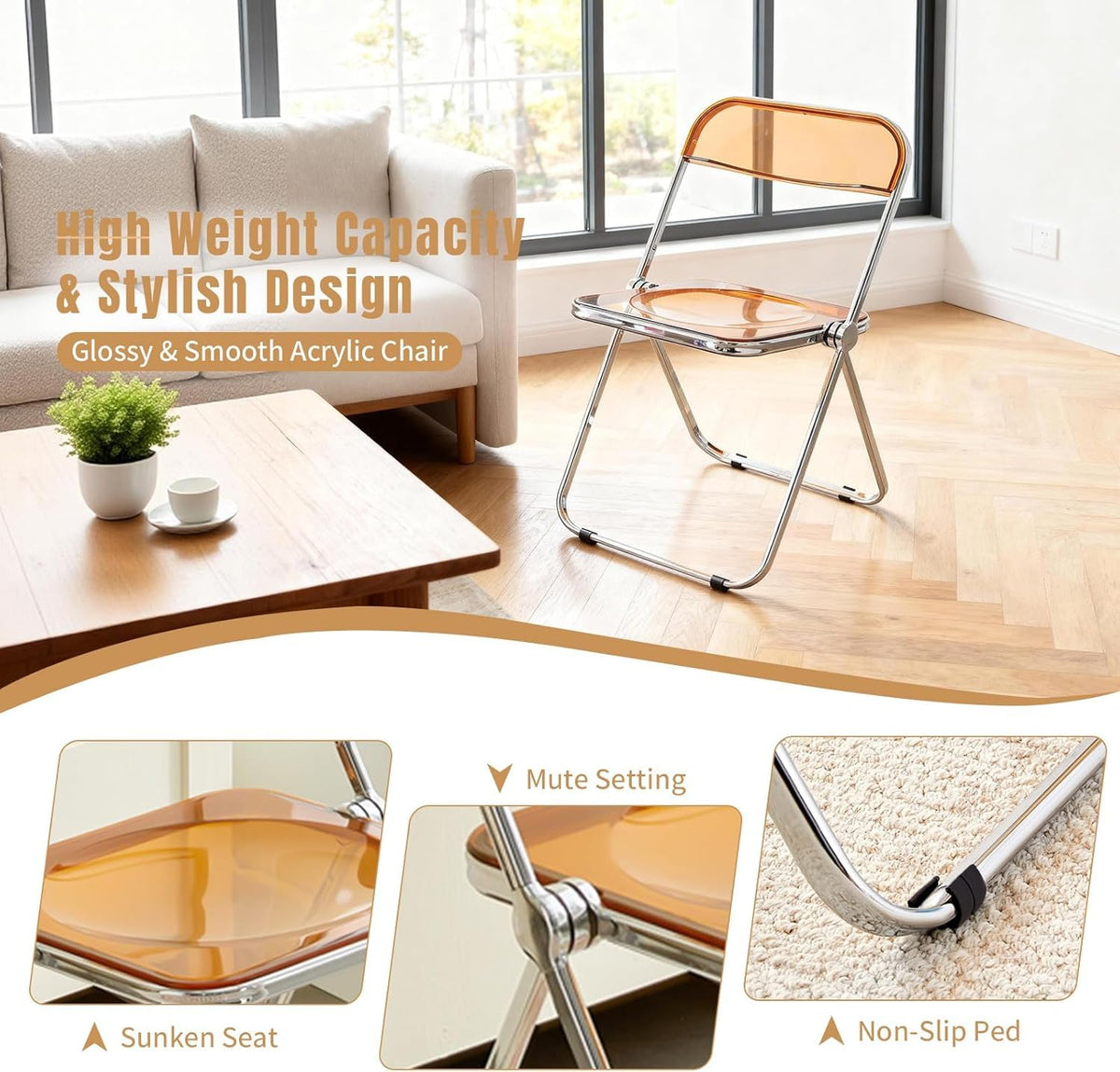 TAO ONE Acrylic Folding Chair Clear Morden Chrome Chair-Tawny - image 3