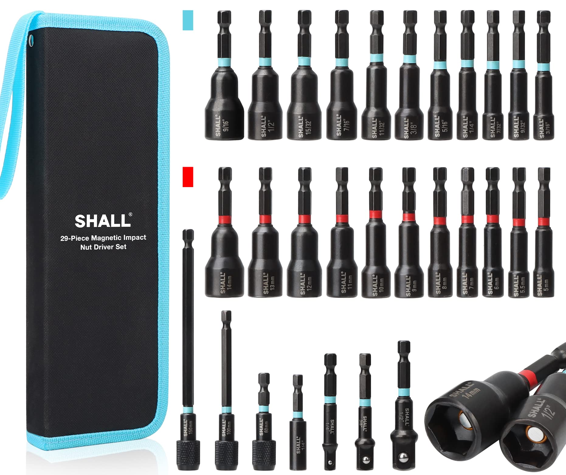 SHALL 29PCS Magnetic Nut Driver Set | 1/4" Hex Shank SAE & Metric Cr-V