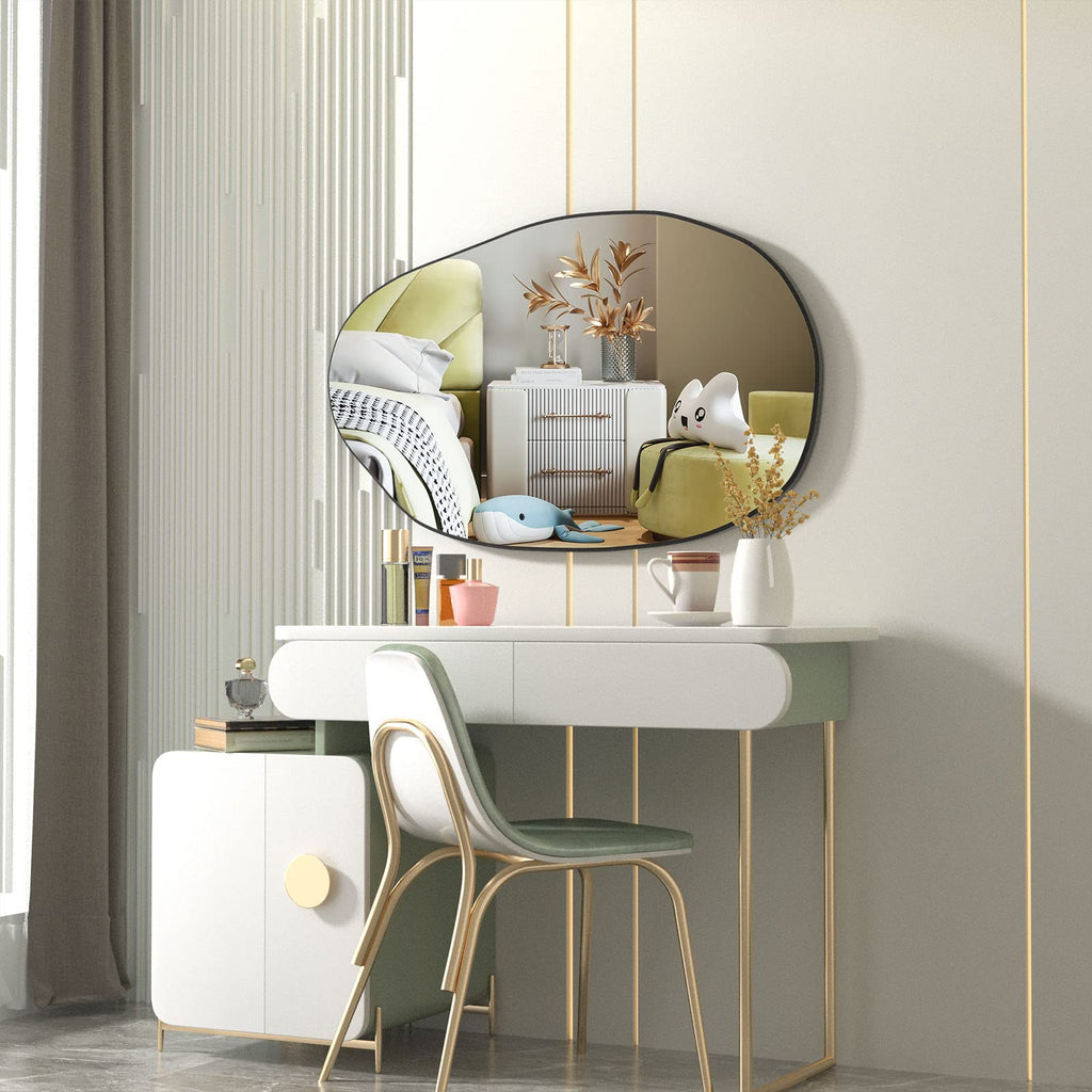 CASSILANDO Irregular Asymmetrical Wall Mirror | Black Wood Frame, 85x52cm
