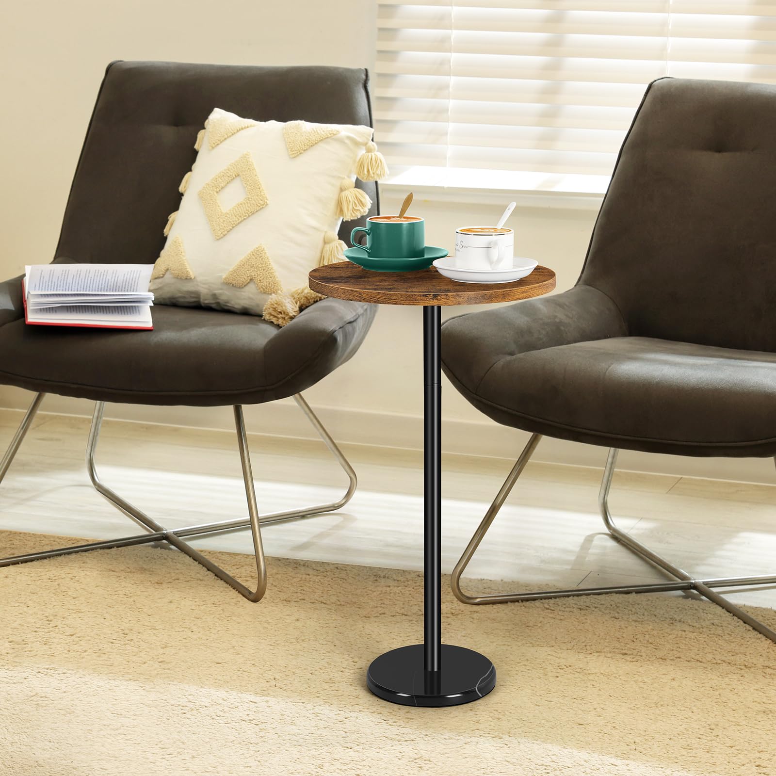 Smusei 2-Pack Round Side Table with Marble Base – Brown Coffee Table