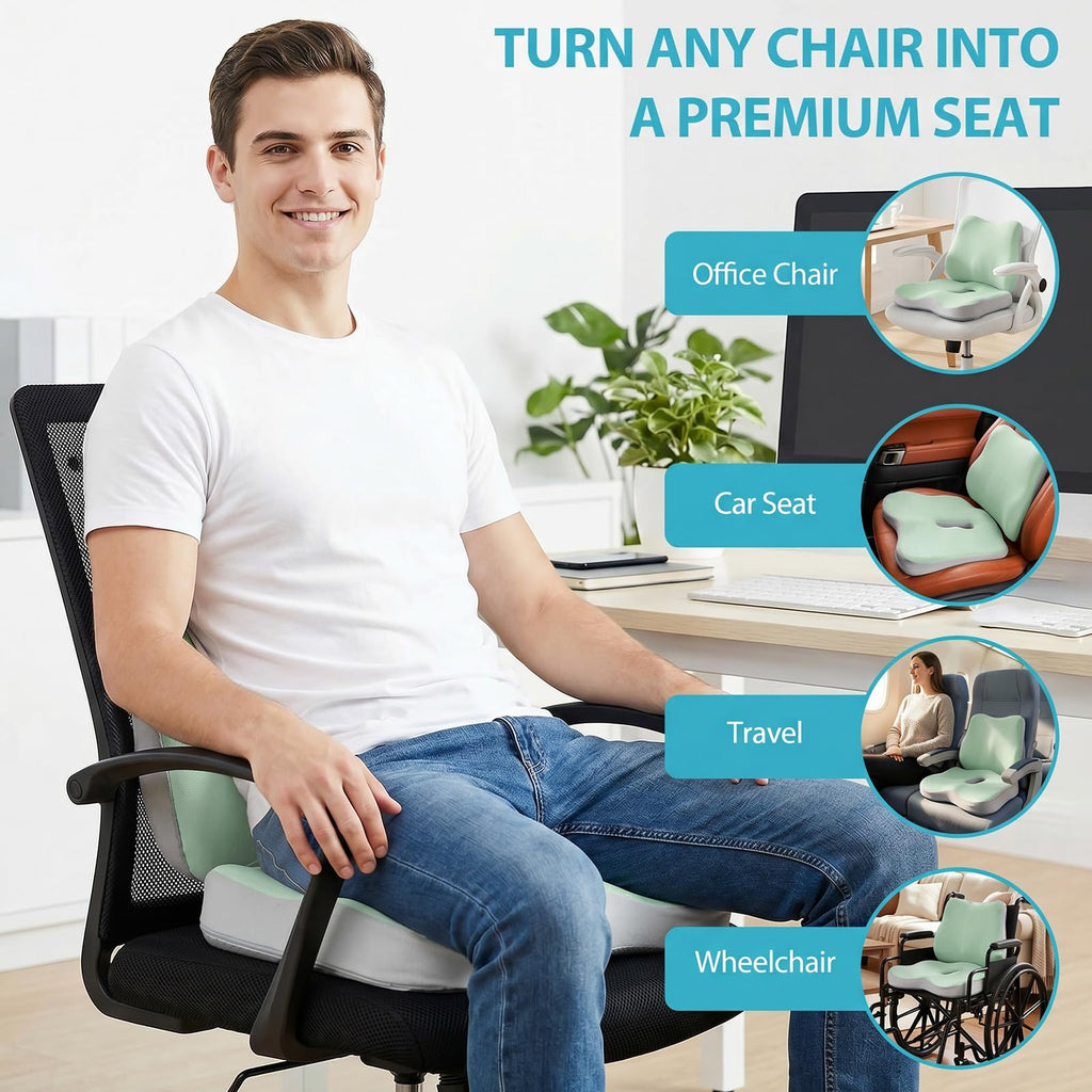 Seat Cushion and Lumbar Support - Memory Foam Chair Cushion and Back Support for Tailbone & Back Pain Relief Ergonomic Coccyx Cushion for Home Office - image 4