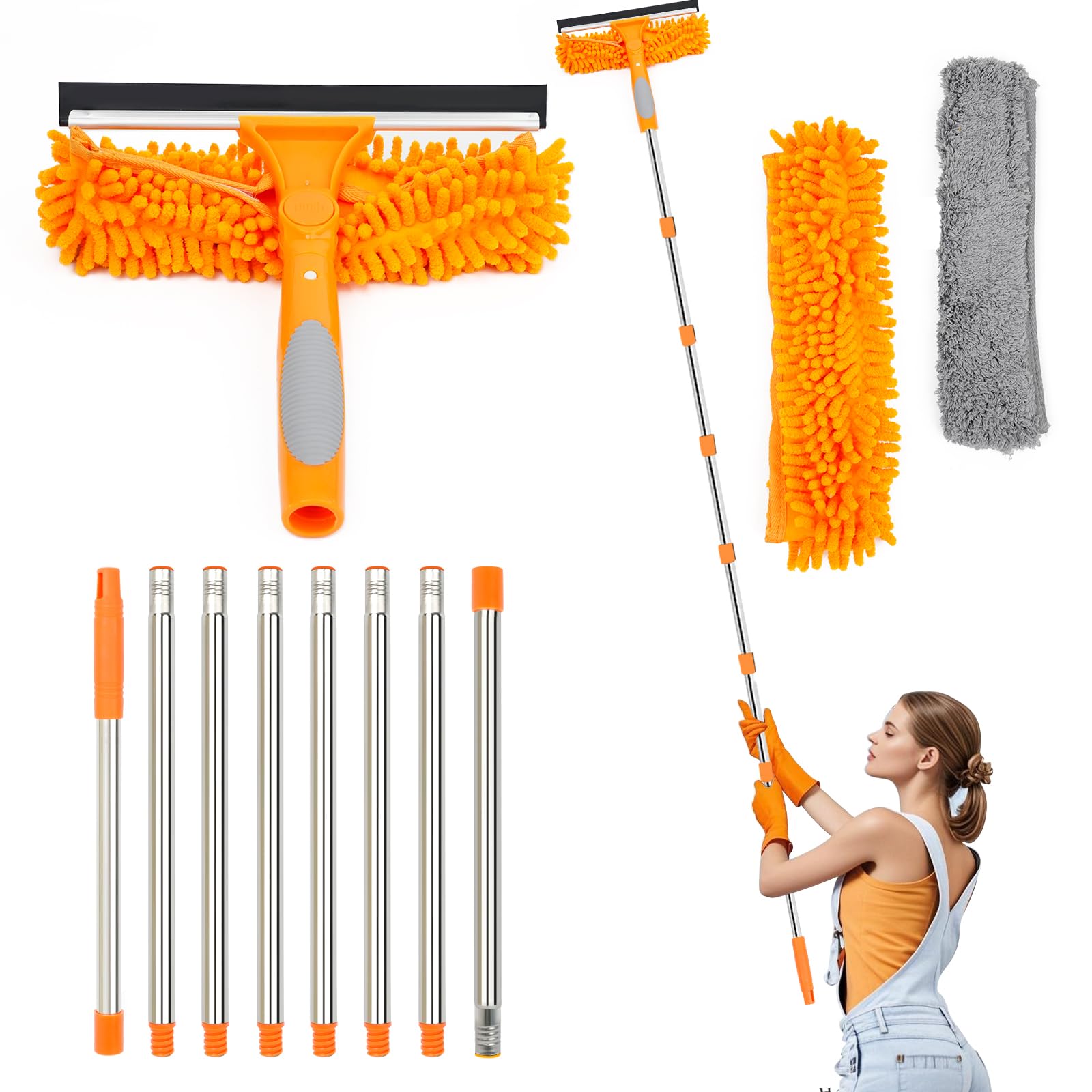 Lapluied 3.1M Telescopic Window Cleaner – 3-in-1 Long Reach Squeegee Kit