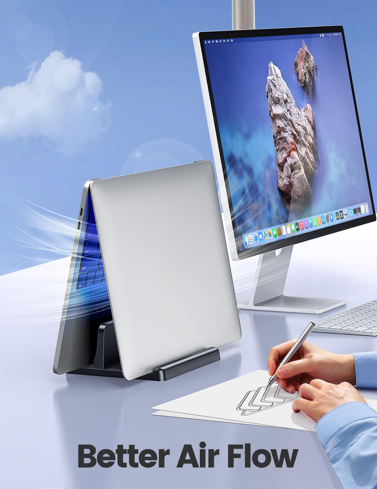 VAYDEER Vertical Laptop Stand, 1-Slot, Adjustable, ABS, Black - image 3