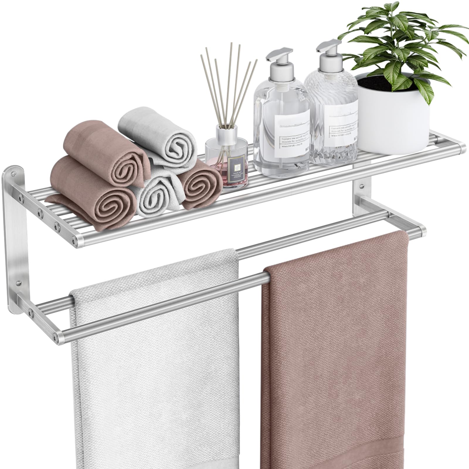 VOTZAAQ 24" Towel Rack – 2-Tier Brushed Nickel Stainless Steel Wall Shelf