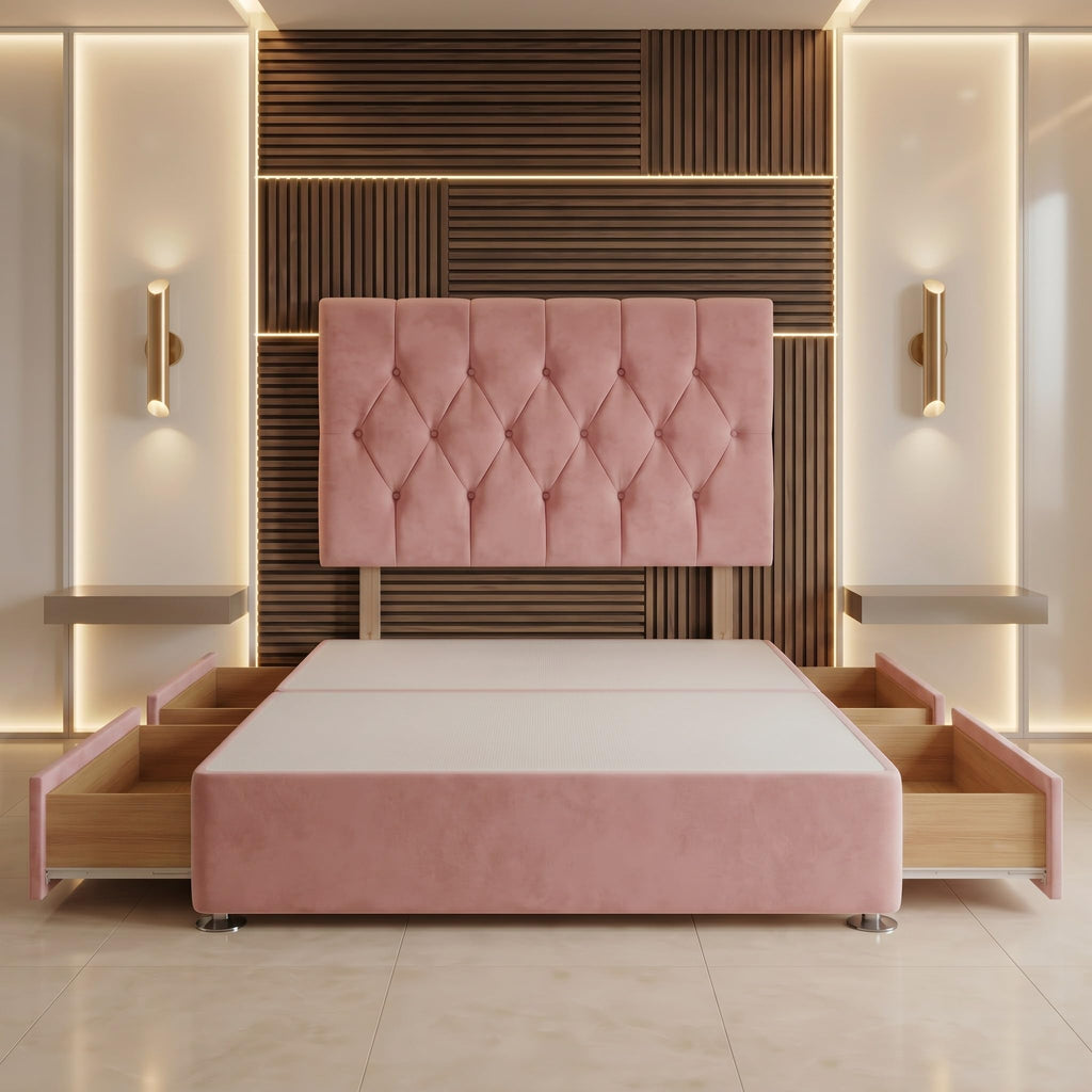 Bed Centre Ziggy Plush Small Single Divan Base 30" Headboard, Pink, 0 Draw - image 5