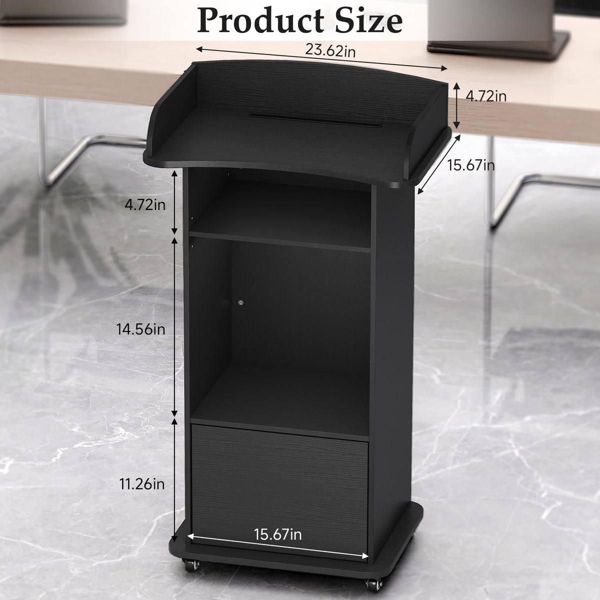 Suuiwau Portable Podium Stand with Adjustable Shelf & Lockable Wheels - image 2