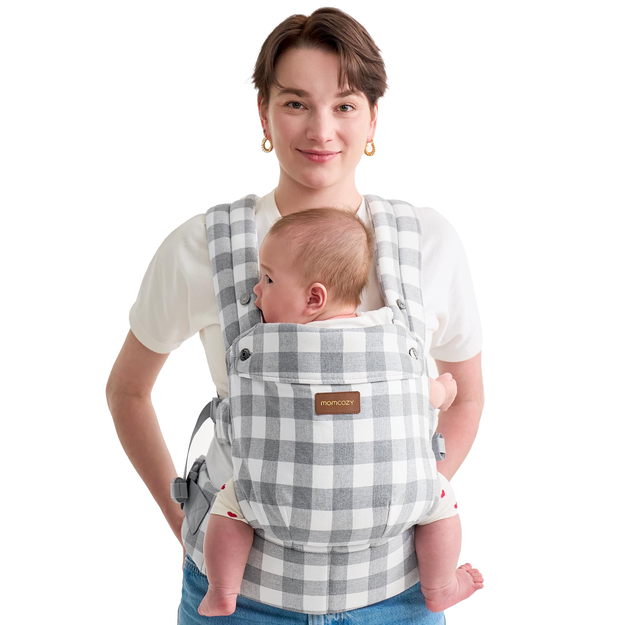 Momcozy Baby Carrier – Ergonomic Cotton Linen in Slate Checkerboard