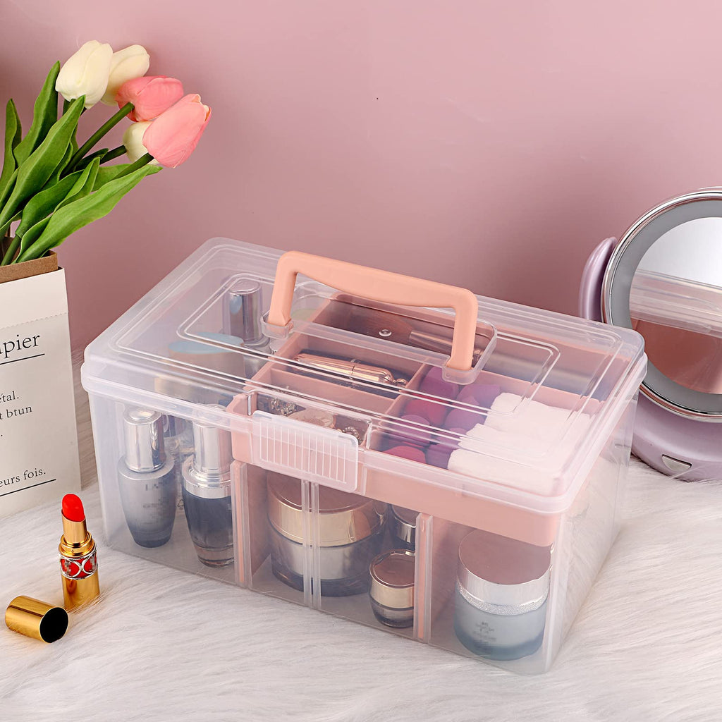 IGNPION Craft Storage Box with 7 Compartments, Plastic Organiser Box, Pink - image 2