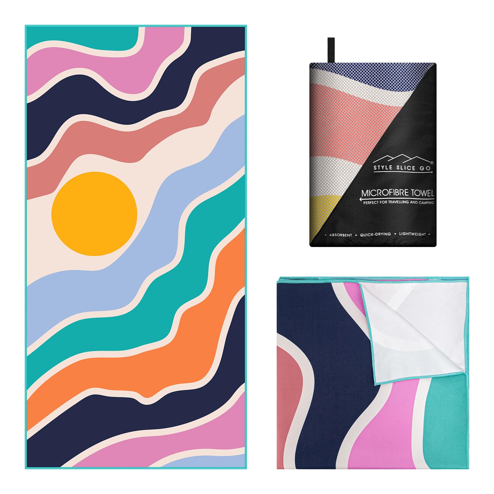 Style Slice Sand Free Microfibre Beach Towel – Quick Dry Grey Stripe