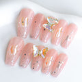 Sun&Beam Nails Handmade Pink Coffin Press On Nails with 3D Butterfly