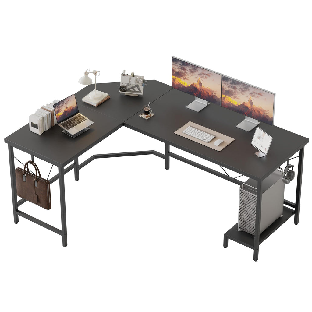 Mericonia L Shaped Desk, Diamond Design for Socket, 135x110cm, Black - image 1