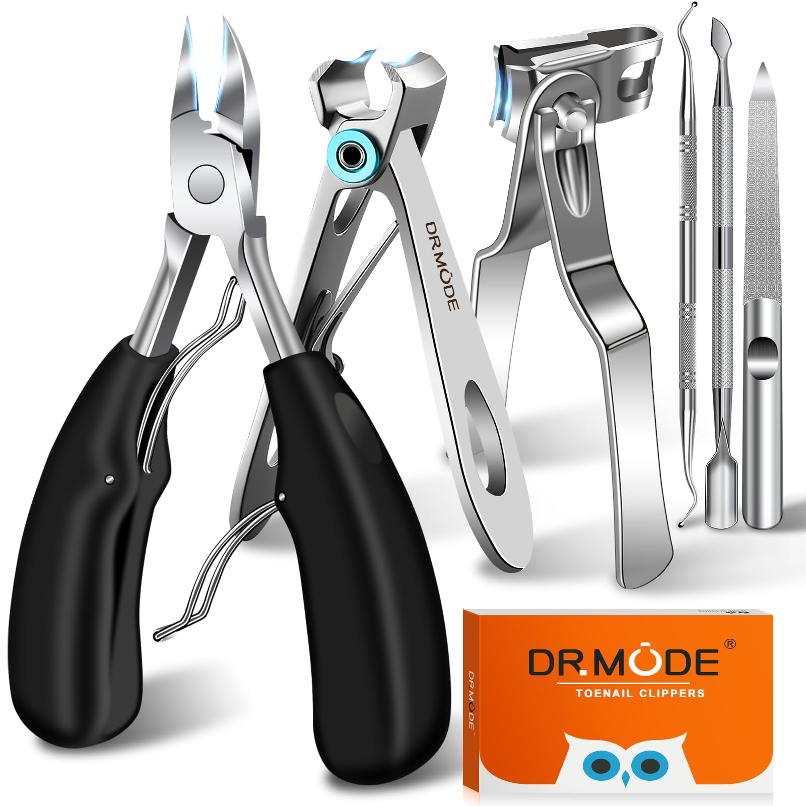 DRMODE 6-in-1 Toenail Clippers for Thick Nails – Wide Jaw Senior Set