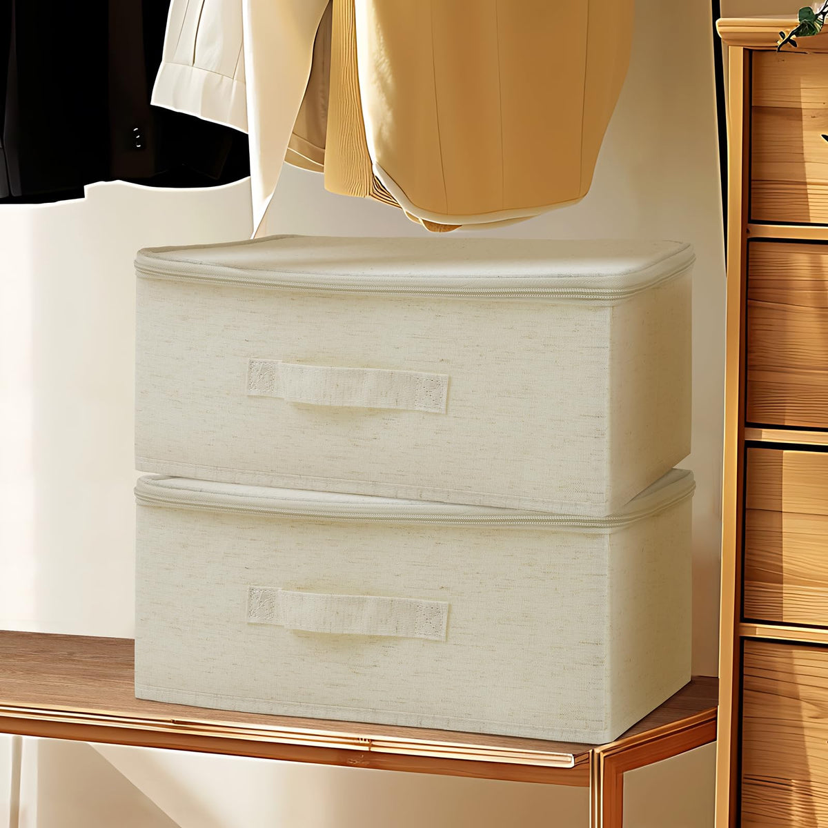 Flaxarne Fabric Storage Boxes with Zip Lids 3-Pack Dustproof Clothes Storage Boxes Bins for Wardrobe Bedroom Nursery,38 * 26 * 16cm - image 5