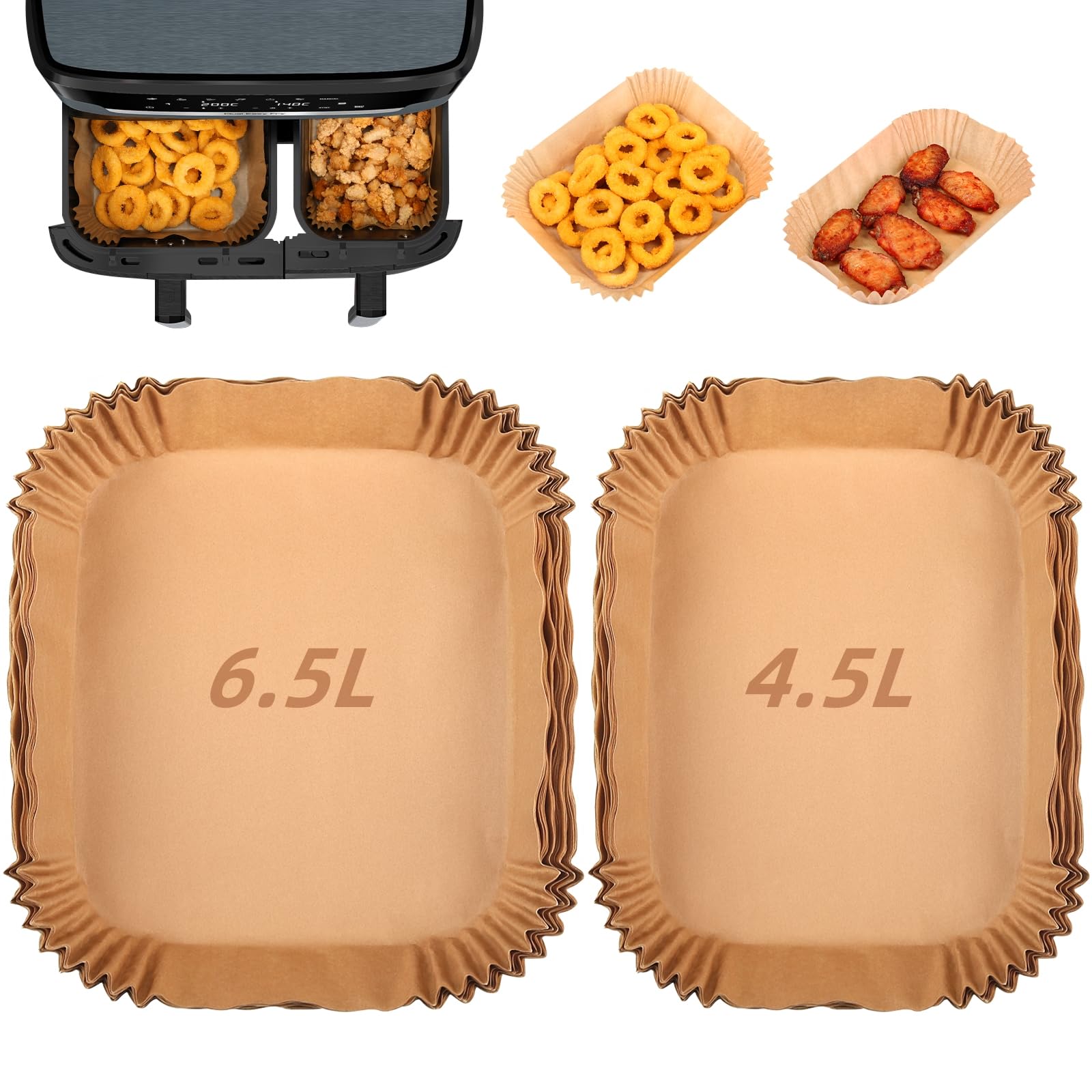 GINOYA Air Fryer Liners for Tefal XXL Dual 11L - 100PCS Parchment Paper