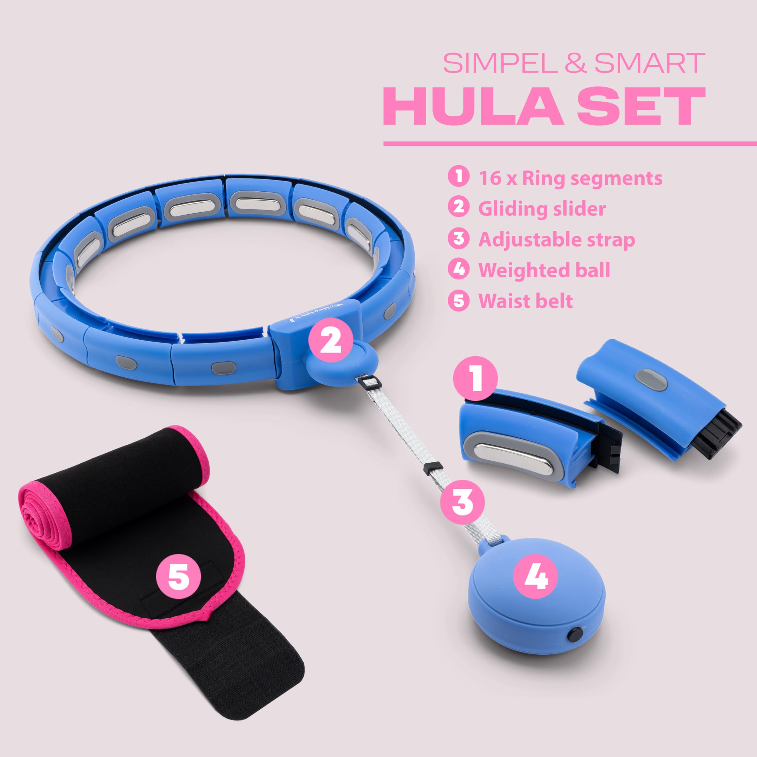 WELLRELAXX Smart Weighted Hula Hoop with Waist Slimmer Belt - 113cm